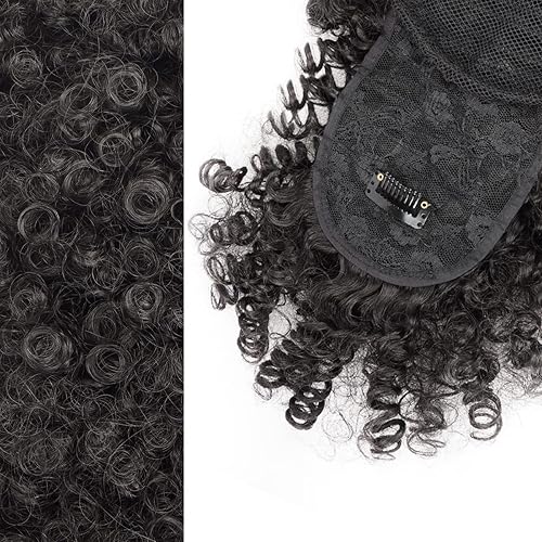 Miniatura 4 de Cetiq Cola de caballo afro con cordón y flequillo, cola de caballo con cordón para mujer, extensiones de cabello rizado rizado con clip, extensiones