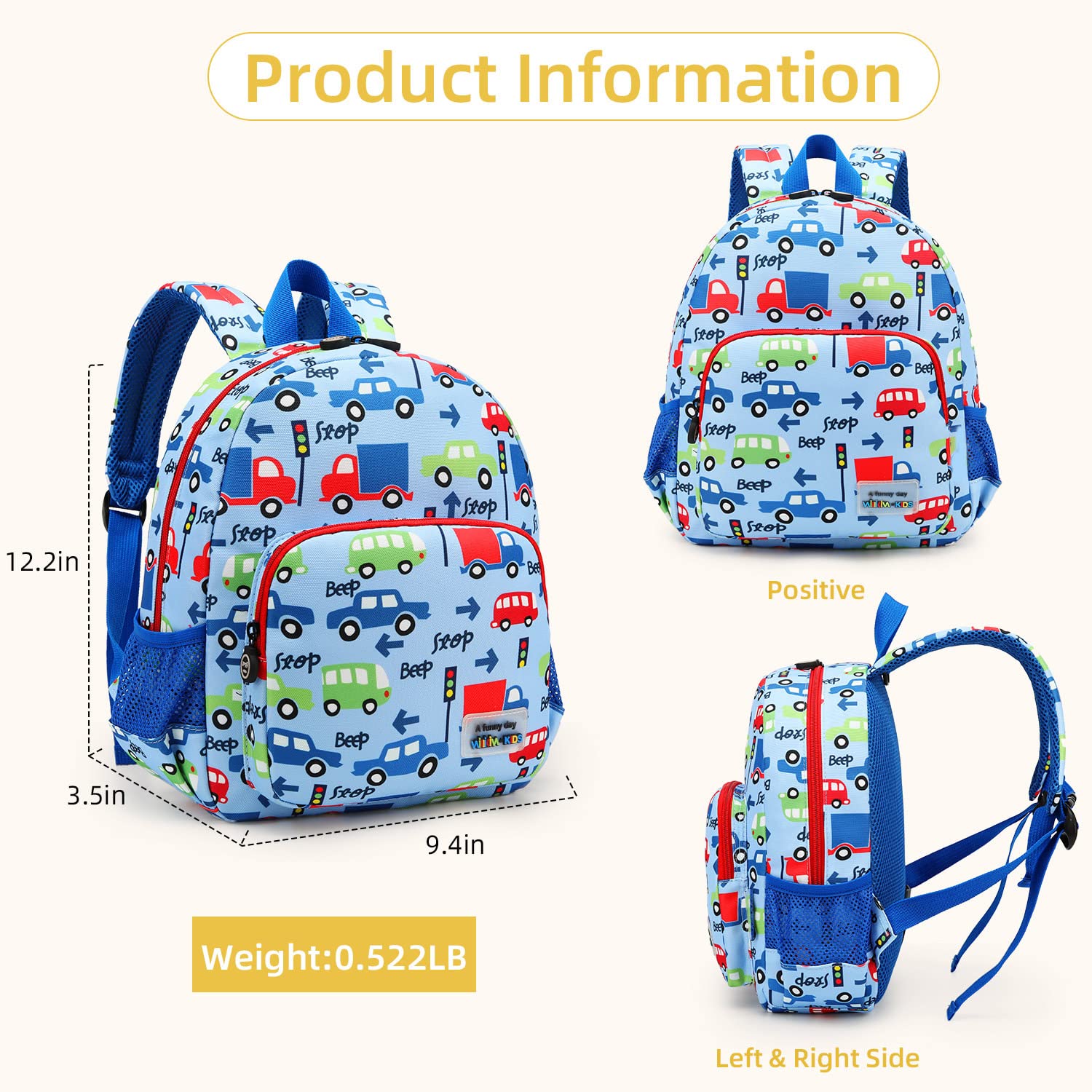 willikiva Mochila de dinosaurio 3D para niños y niñas, mochila impermeable con arnés de seguridad para preescolar