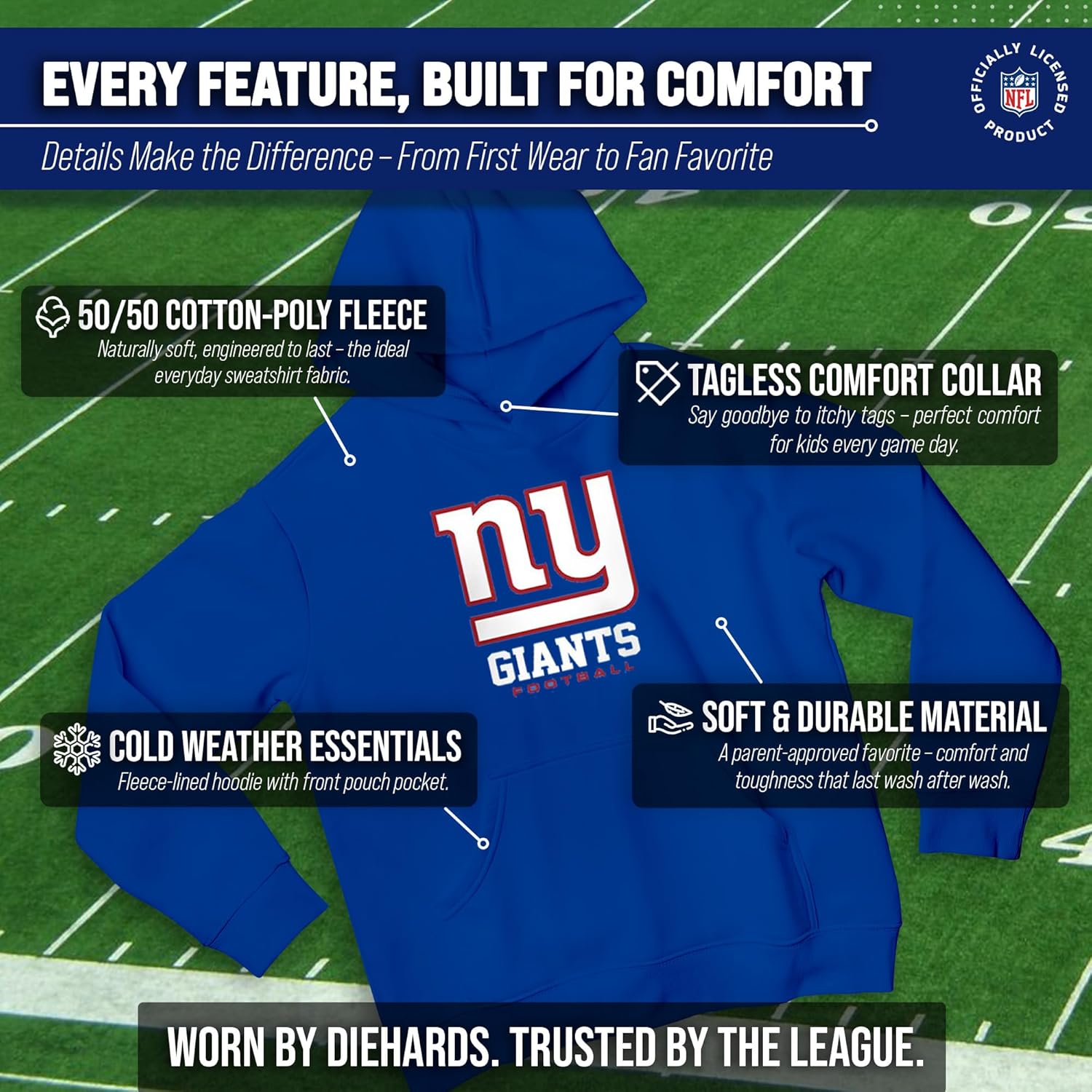 Team Fan Apparel Youth NFL Ultimate Fan Logo Fleece Hooded Sweatshirt -Tagless Football Pullover For Kids - Officially
