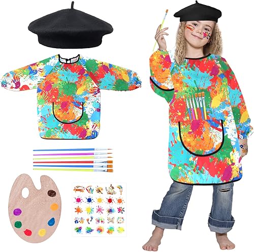 Keymall Disfraz de artista para niños, 5 piezas, disfraz de pintor con boina, paleta, calcomanías para Halloween, día de la carrera
