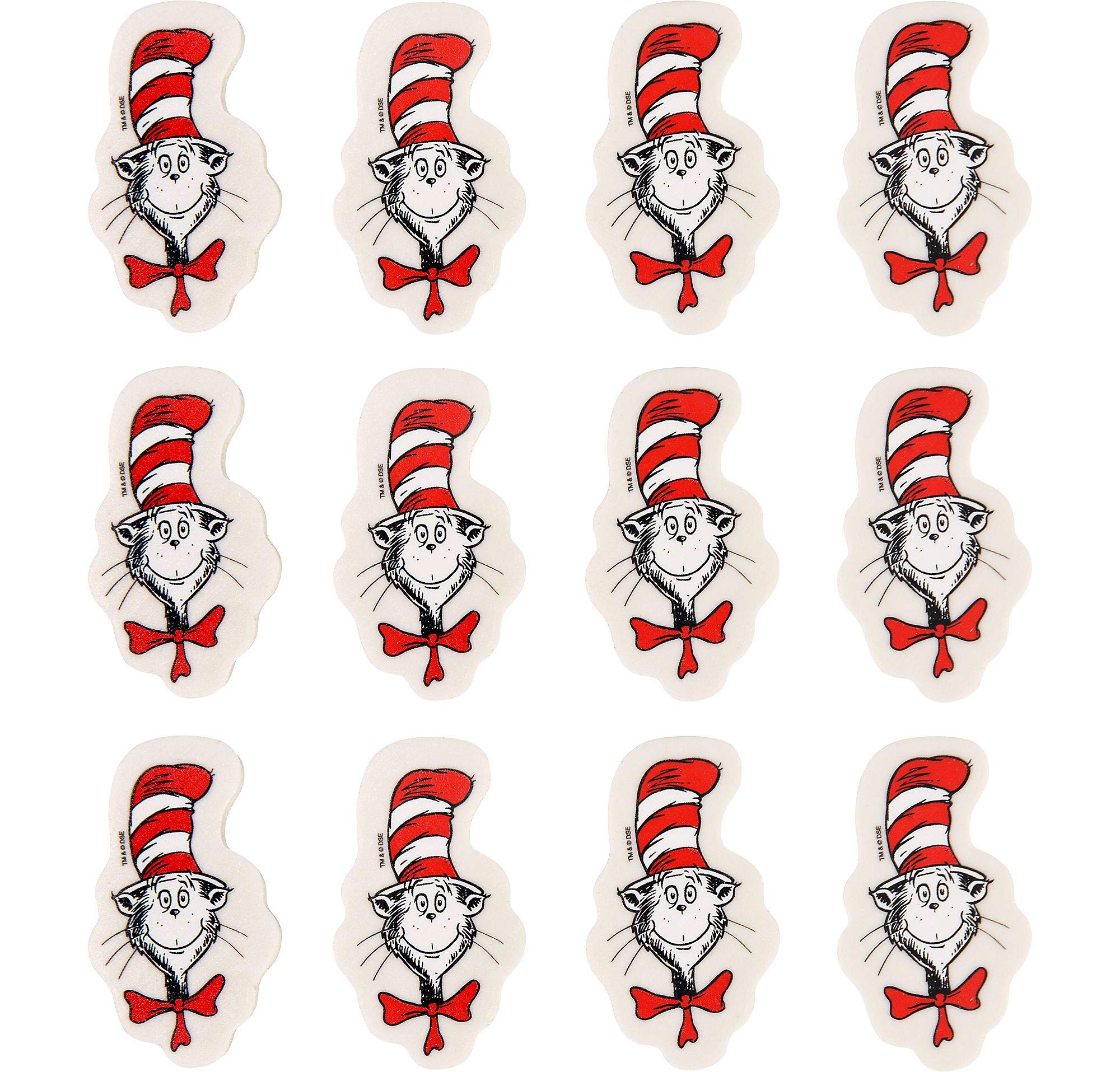 Dr. Seuss Cat In The Hat Erasers (Pack of 12) - 1.25" x 1.25" - Colorful & Durable Party Favors for Kids - Ideal for Themed Birthdays, Halloween & Classroom Fun