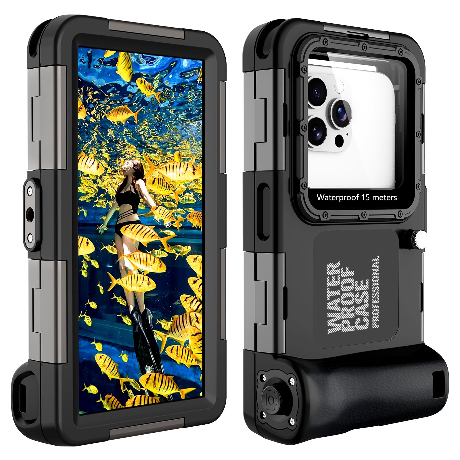 【2025新登場】潜水用ケース iphone 水中撮影 ケース 防水 iphoneスマホ用 水中撮影 写真 IP68標準防水レベル 水深さ15mで潜水 水泳 ポーチ お風呂 海水浴 夏フェス 温泉 お釣り ストラップ付き L款 iphone専用(ブラック)