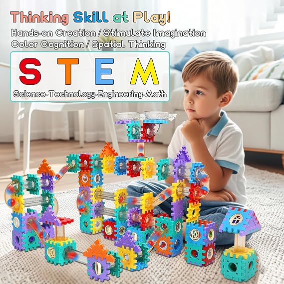 AOSITE 234 Pieces Marble Run Track Building Blocks for Kids Ages 3-12