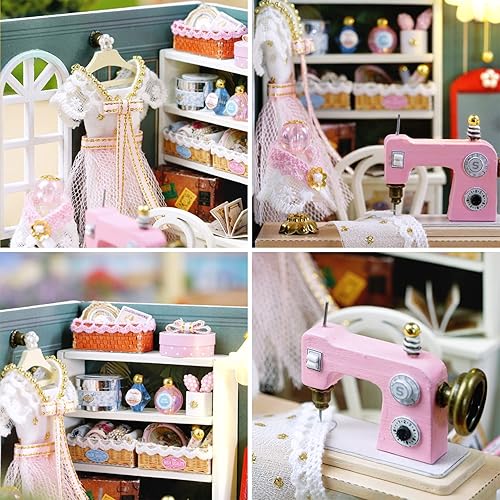 Miniatura 4 de Roroom Kit de casa de muñecas en miniatura y muebles, modelo de casa de muñecas de madera 3D con cubierta a prueba de polvo y LED, idea creativa de