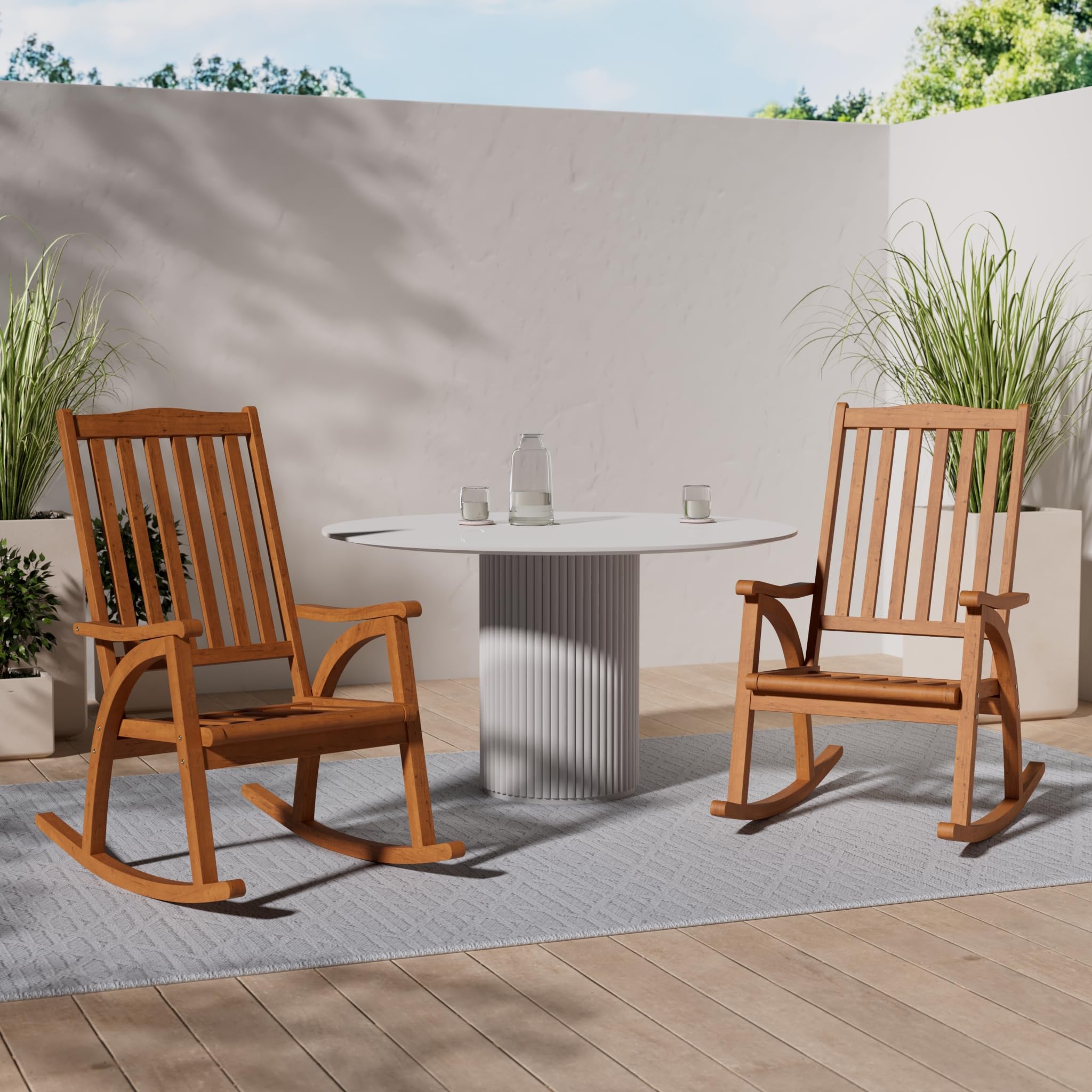 DEGAMO Schaukelstuhl Rio aus Eukalyptusholz braun geölt, für Innen + Aussen, FSC®-Zertifiziert, witterungsbeständig, Outdoor und Indoor