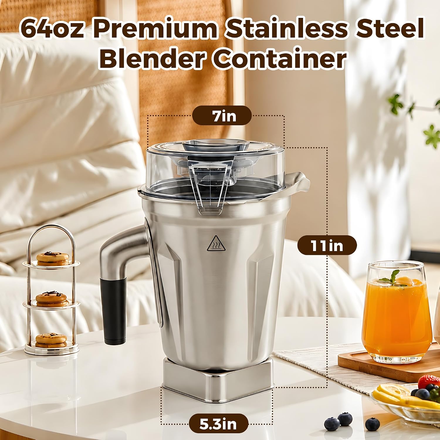 64oz Stainless Steel Blender Container Pitcher for Vitamix Blenders Replacement Jar Compatible with Vitamix 5000, 5200, 750, 6300, E310, VM0103, VM0197, A2500 Explorian and Ascent Series