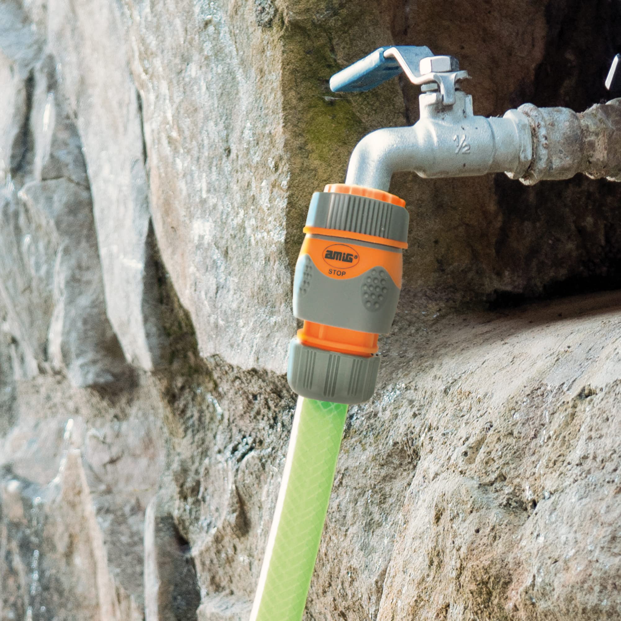 Amig Adattatore Per Rubinetto 3/4'' – Unione Maschio Con Attacco Veloce Per Tubo Da Giardino – Plastica ABS E Gomma, Grigio