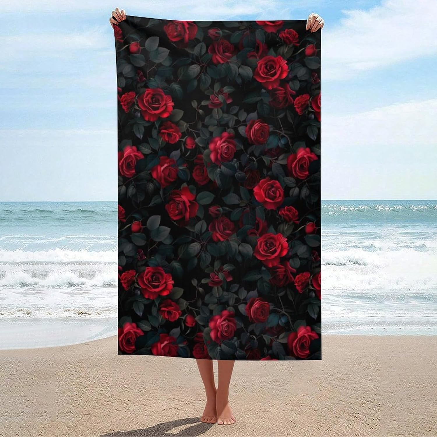 Red Rose Bath Towel Beach Towels Quick Dry Oversized Bath Blanket Highly Absorbent Towel for Women Men 160x80cm