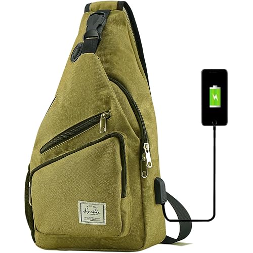 d'yallee 15.4" Sling Bag for Men Crossbody Shoulder Chest Bags Nylon for Travel Gym Sport Hiking with USB Charger Port …