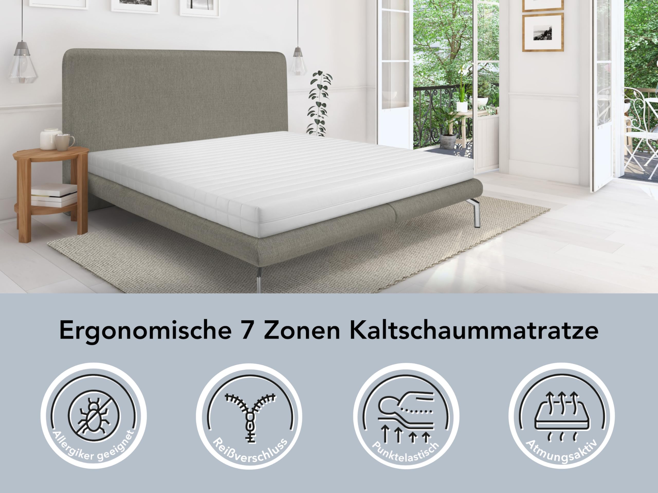 XDREAM Pure koudschuimmatras, ergonomisch 7-zone matras met Öko-Tex certificaat, rolmatras, hardheidsgraad 2 (H2), 80 x 200 cm