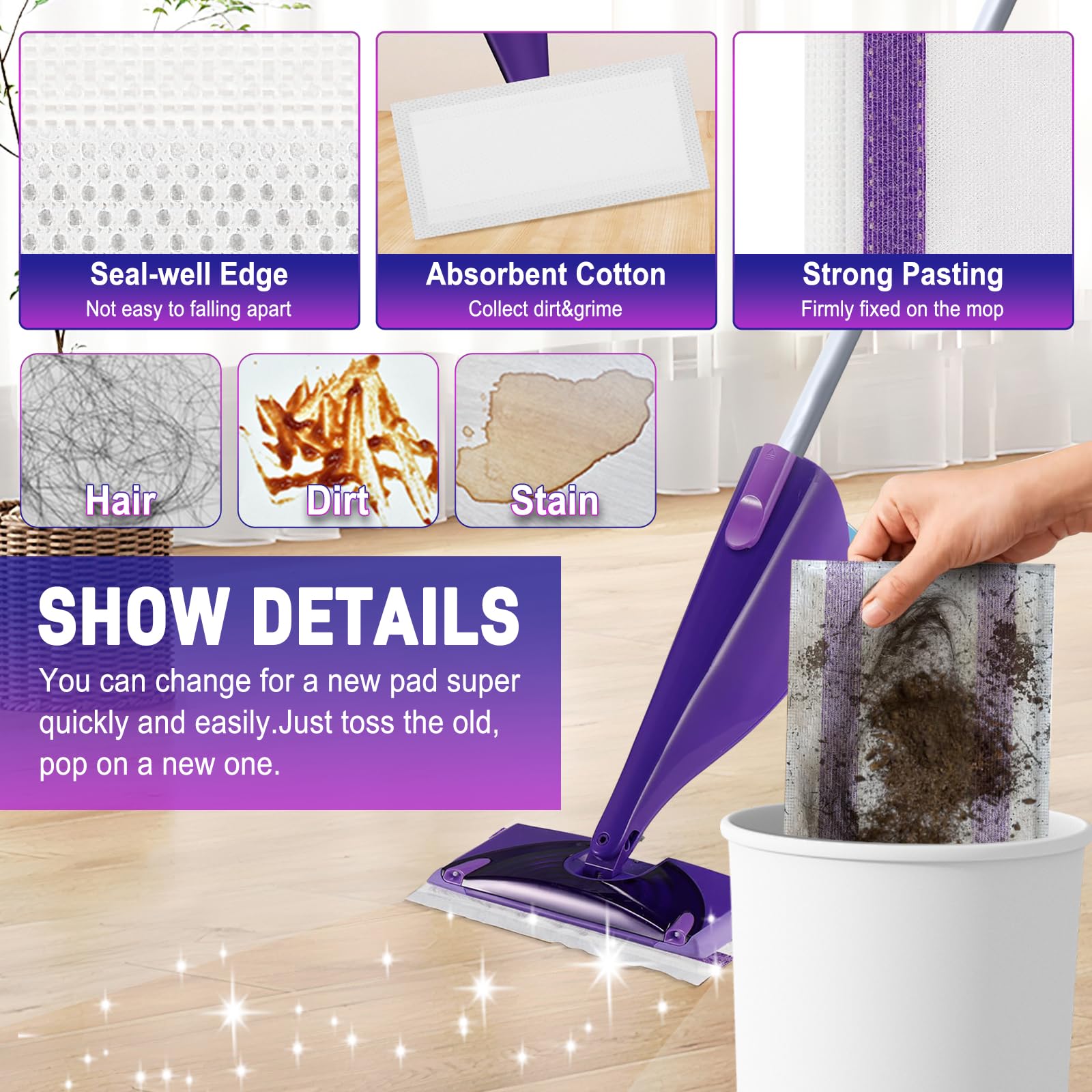 Paquete de 60 almohadillas de repuesto para mopa Swiffer Wetjet compatible con almohadillas húmedas Swiffer de repuesto para almohadillas húmedas Swiffer Wet Jet, almohadillas desechables para fregona