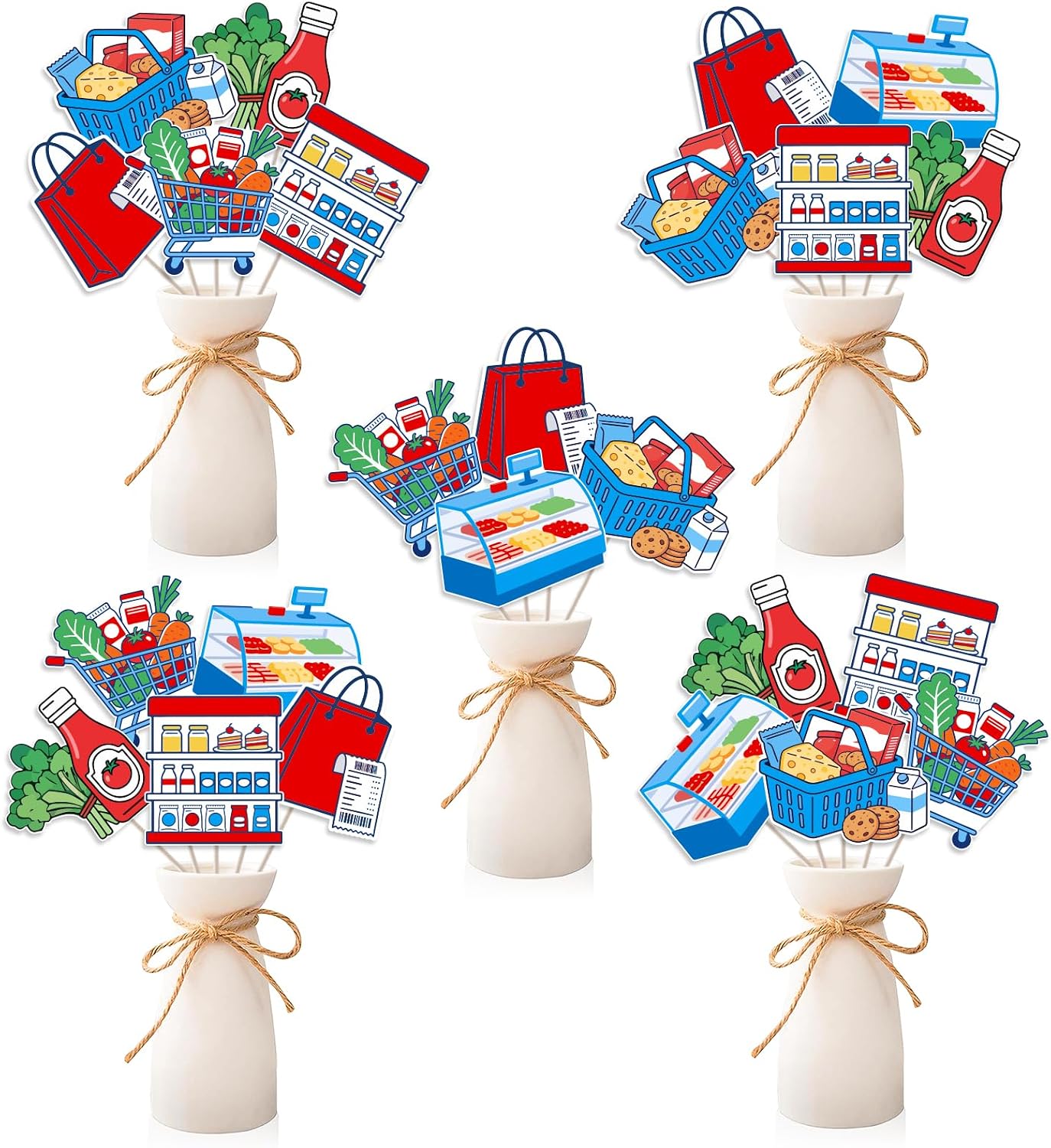 TWO WILD Shopping Party Decorations 24Pcs Grocery Theme Table Centerpieces Sticks Retail Market Party Decor Table Toppers For Store Theme Birthday Bachelorette Bridal Shower Baby Shower Decor Kit