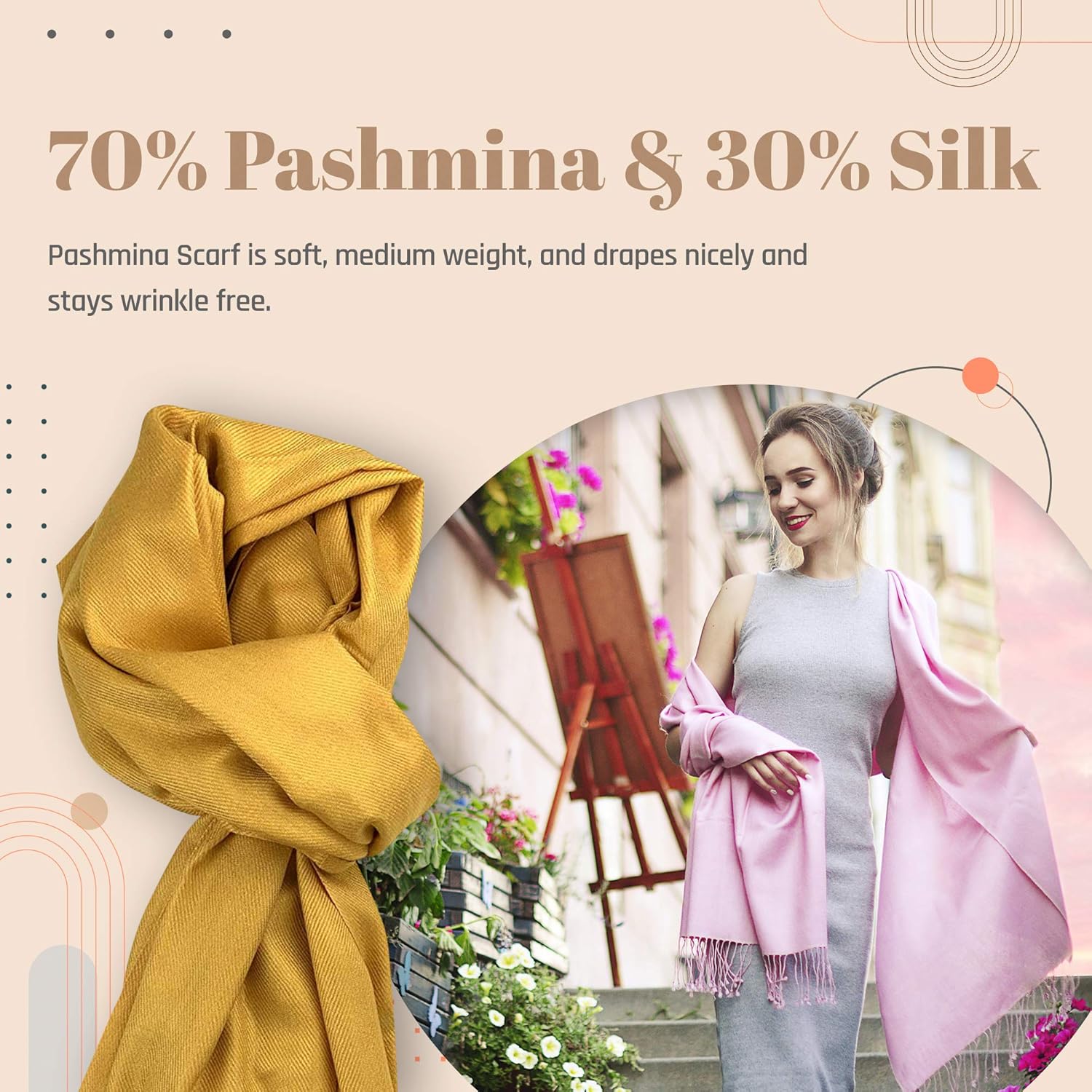 Plum Feathers Premium Solid Color and Metallic Fashion Scarf, Womens Pashmina Shawl Wrap with Fringes - Image 4