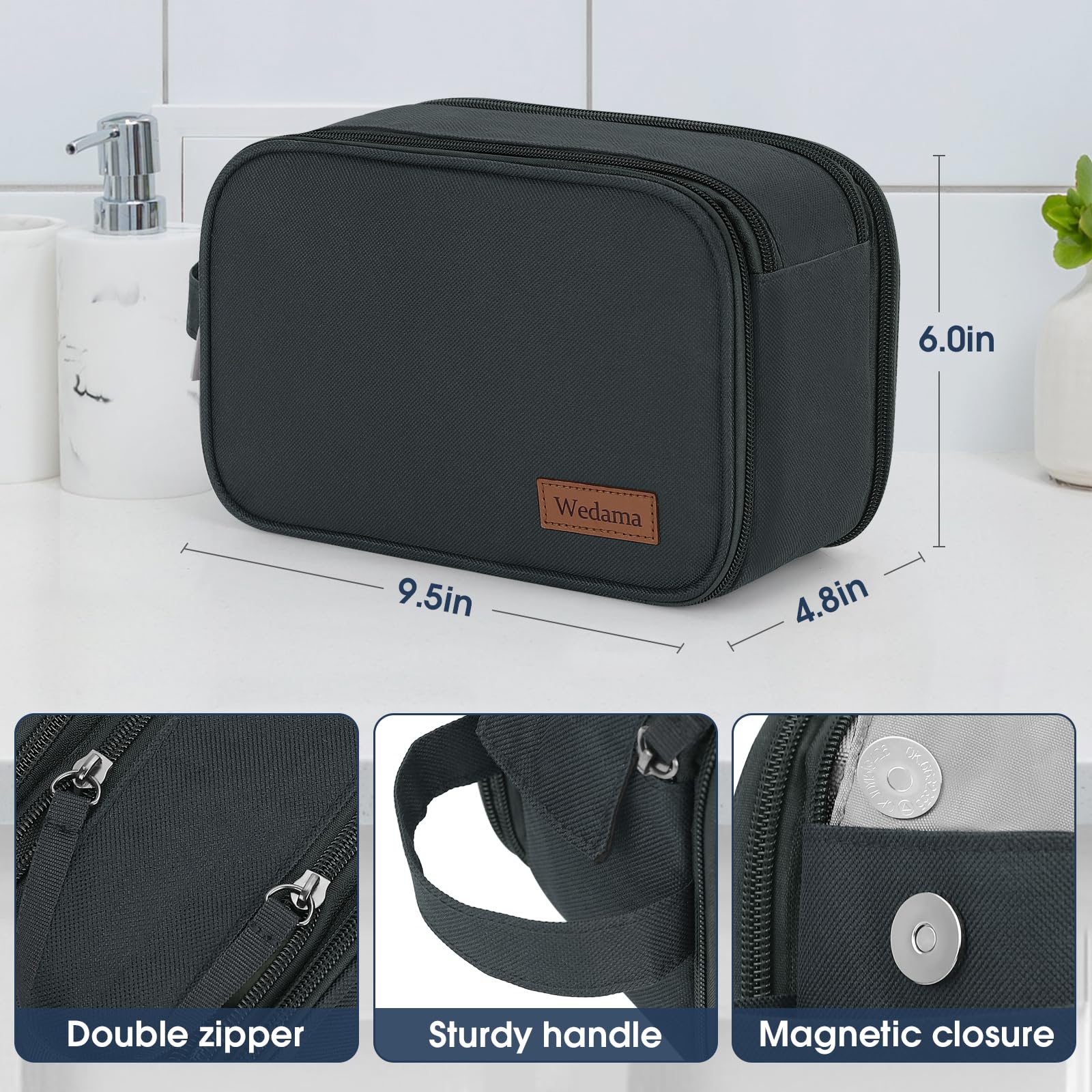 Wedama Neceser para hombre, bolsa de aseo de viaje de mano, bolsa de viaje impermeable para artículos de tocador, kit de viaje de poliéster grueso, bolsa de artículos de tocador para viajes, viajes de