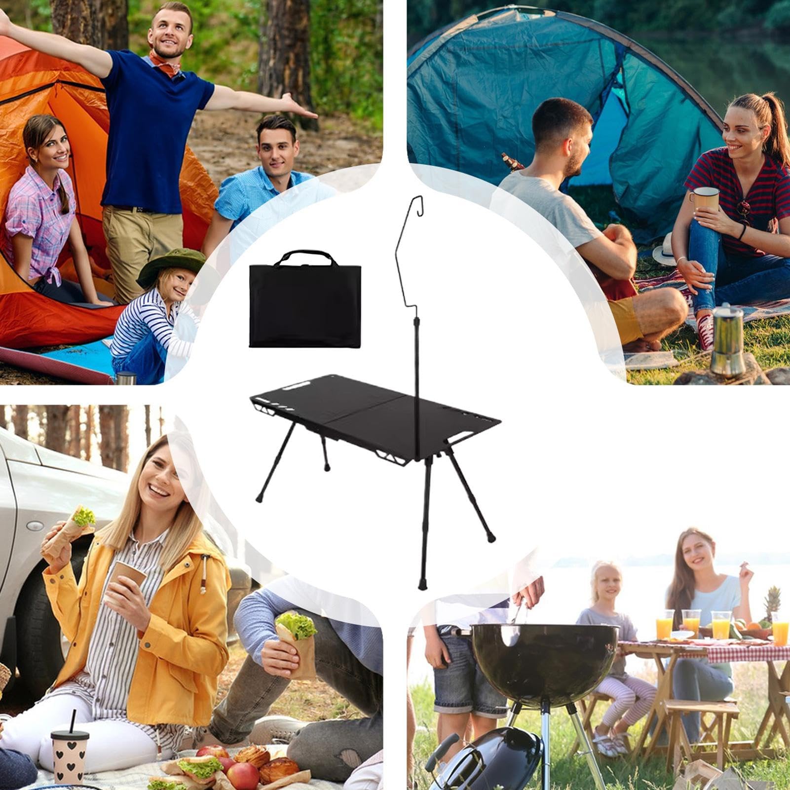 Stół Campingowy | Stolik Aluminiowy z Regulacją Wysokości,Stolik Turystyczny - na Zewnątrz, na Plażę, Patio, Podwórko, Balkon, do Ogrodu, Tailgating, do Kampera i w Podróży