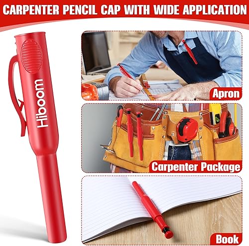Miniatura 7 de Hiboom Juego de 3 lápices de carpintero con 24 repuestos, lápiz mecánico de carpintero de 0.110 in, sacapuntas integrado, herramienta de marcado