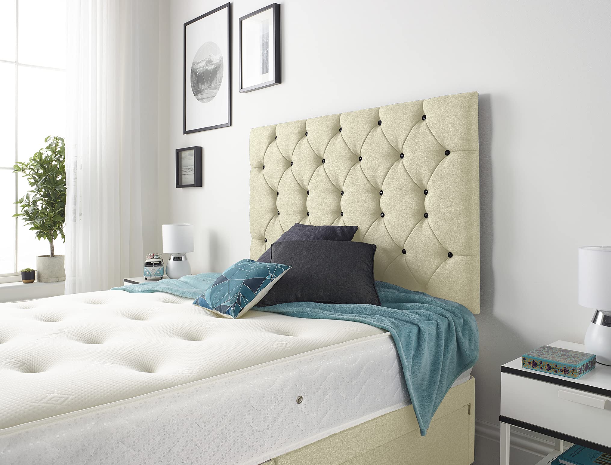 Bed Centre Premier 32 Inch or 54 Inch Headboard Available in Different Fabrics and Colours - 3FT,4FT,4FT6,5FT,6FT (3FT Single, 54 Inch High Floor Standing, Linen Beige)