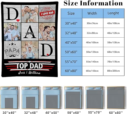 Vista 63 de Regalos personalizados para el día del padre, cumpleaños para papá de hija, esposa, hijo, regalos personalizados para el día del padre, manta con S1
