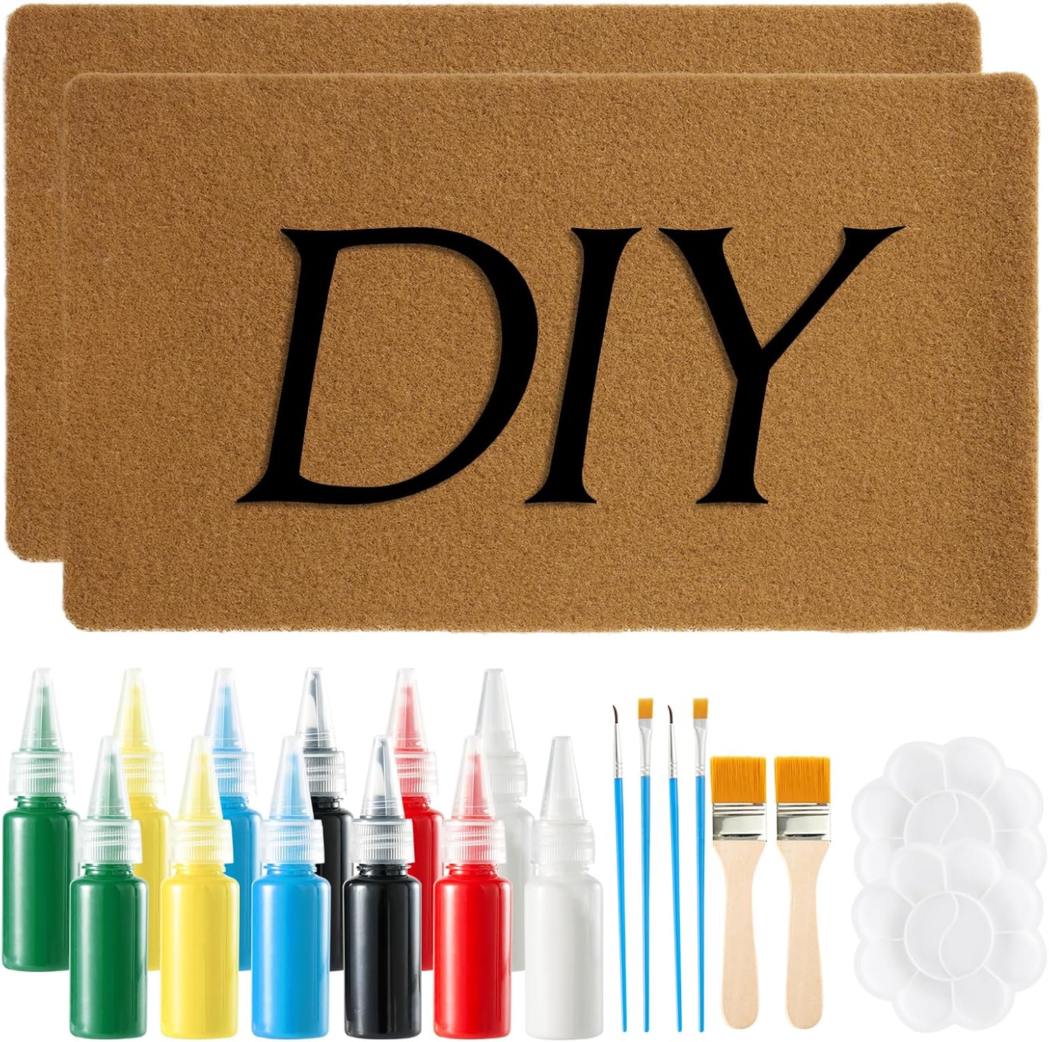 DIY Coconut Brown Front Doormats with Acrylic Paint Paintbrush Palette, 17" x 30", Blank Door Mats for Crafting Entry Personalized Blank Doormat Entry Rug with Non-Slip Backing for DIY Gifts (2 pack)