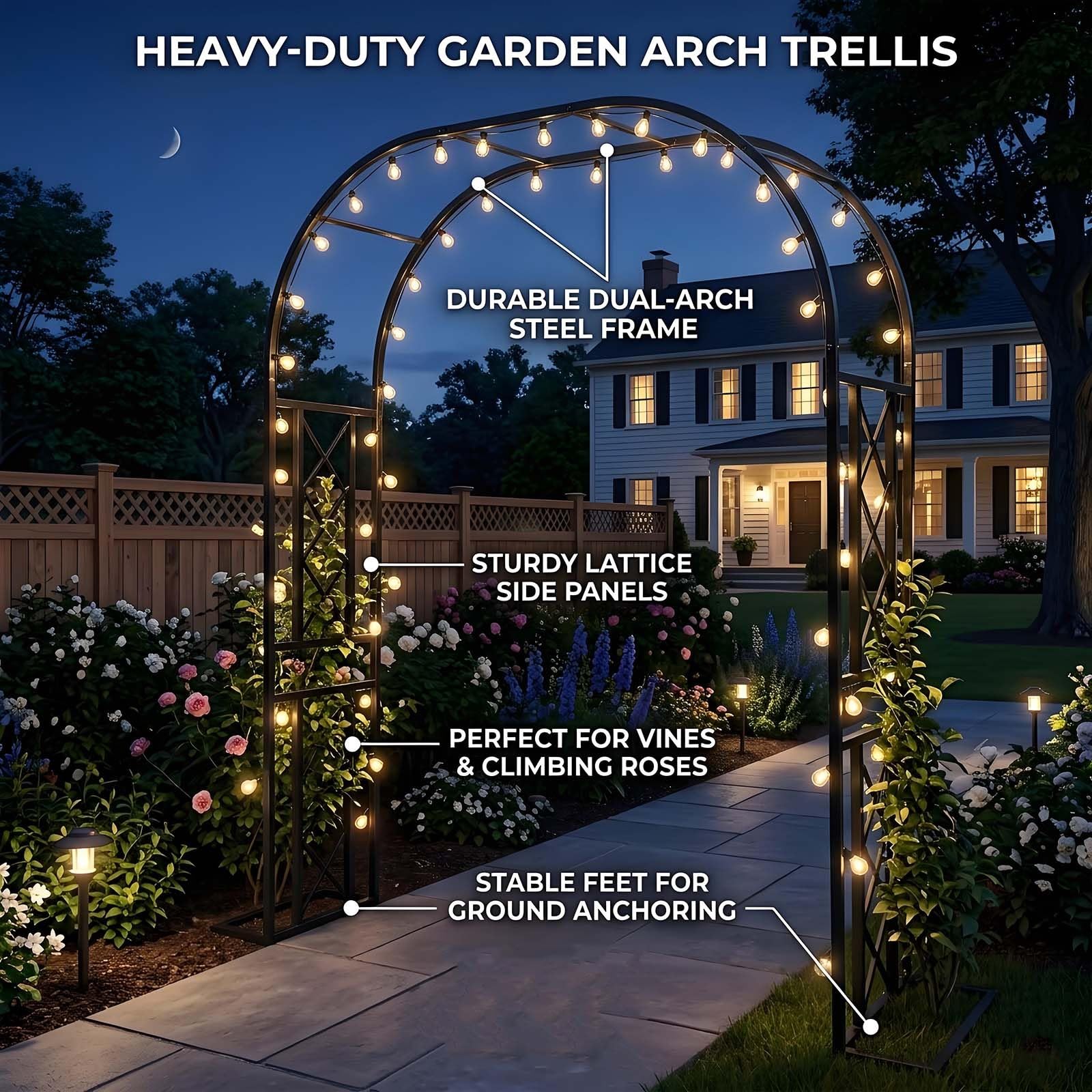 Wytrzymały stalowy łuk ogrodowy – regulowana kratka 140–340 cm do roślin pnących, róż i winorośli, pergola na zewnątrz i altana, na wesela i dekorację podwórka, czarny 300 x 230 x 40 cm