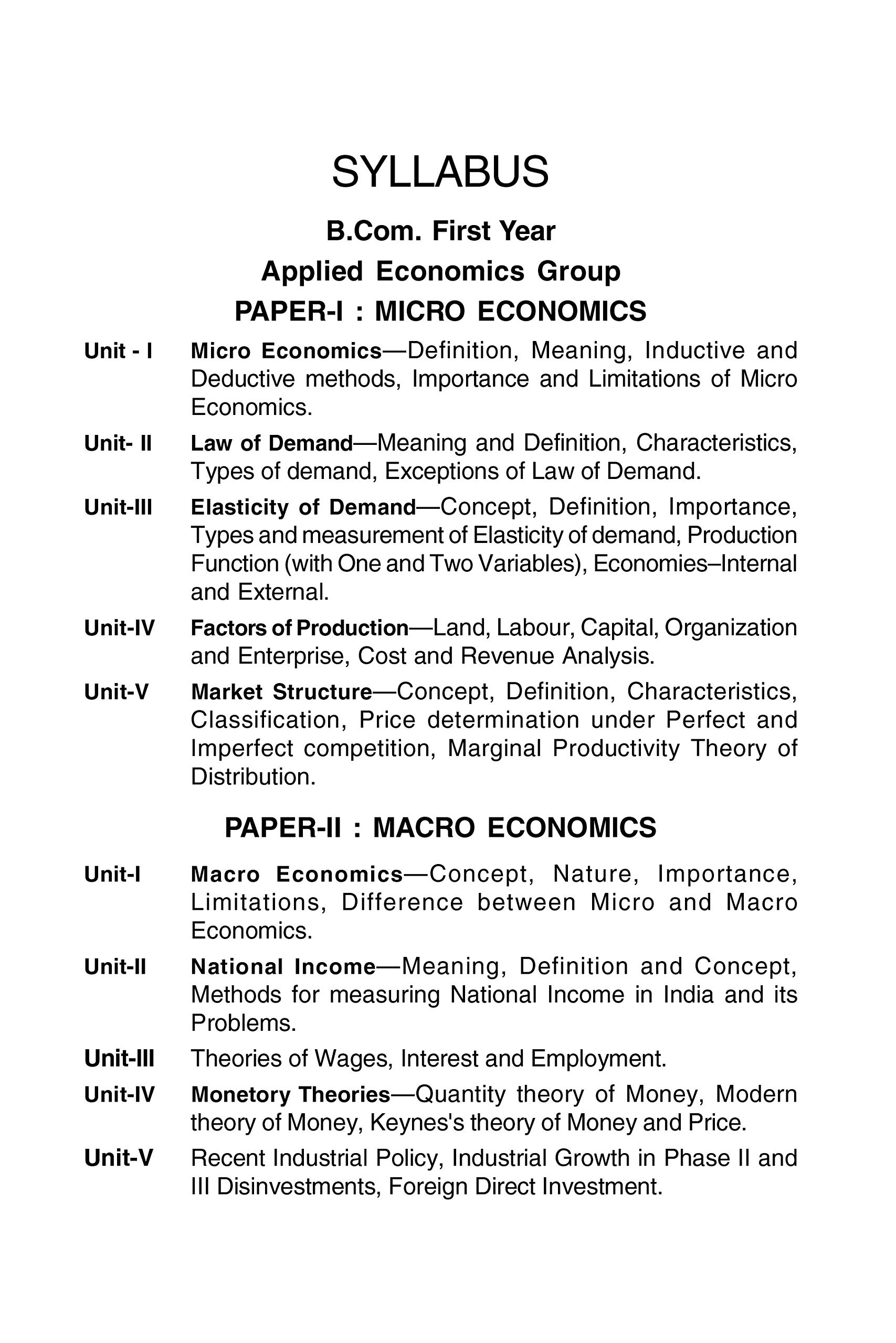 Economics Micro and Macro For B.Com I Year of Various Universities 1