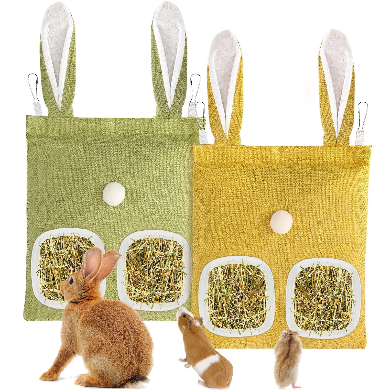 2 Pack Hay Bag for Rabbits,Guinea Pig Hay Feeder Bags Washable Bunny Hay Bag for Chinchillas Hamsters Small Pets and Animal（11x 9.6 Inch ）
