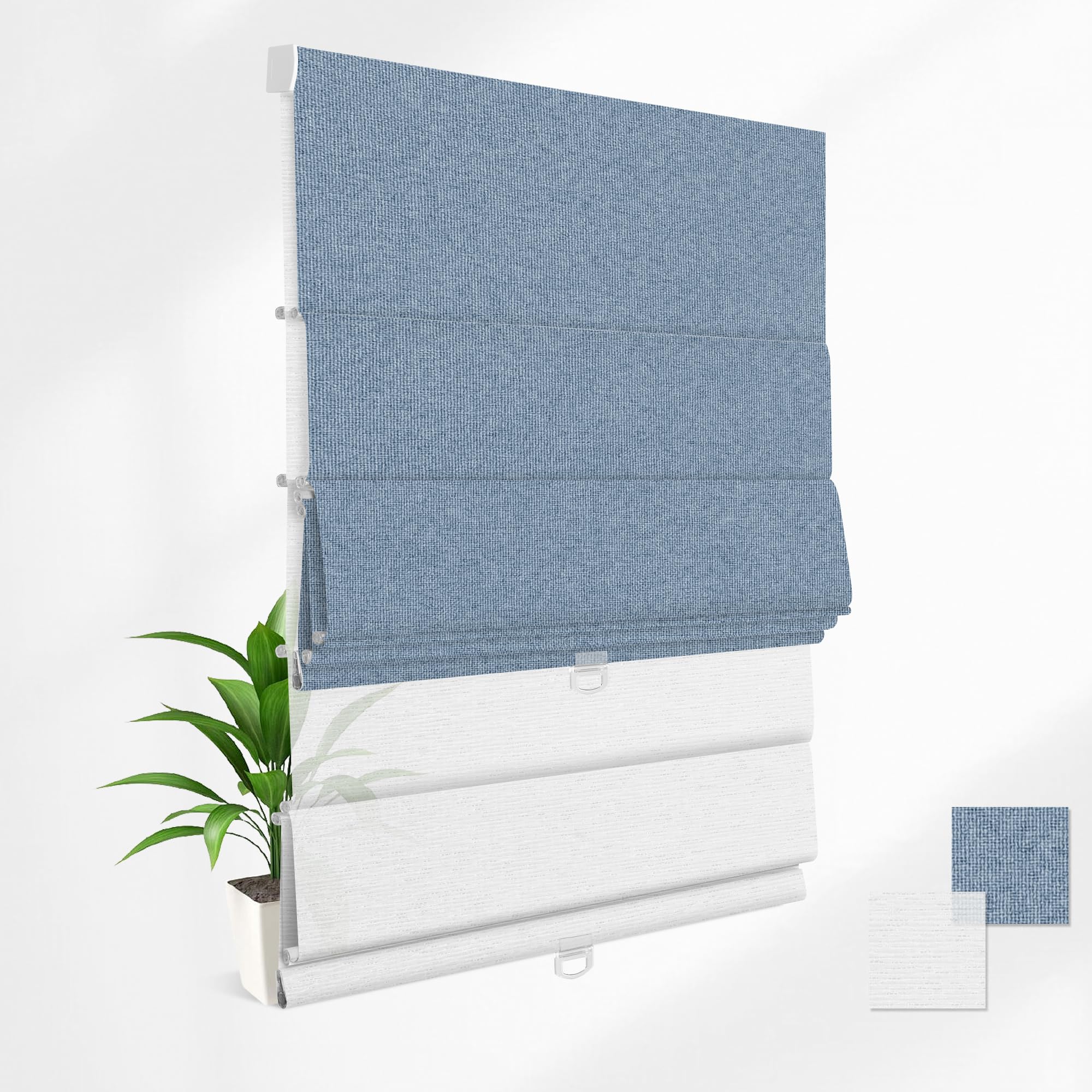 BERISSA Day Night Roman Shades for Windows,Dual Window Blinds,Blackout&Light Filtering Cordless Shades for Bedroom Kitchen Decor,Blackout-Blue|See Through-White,26