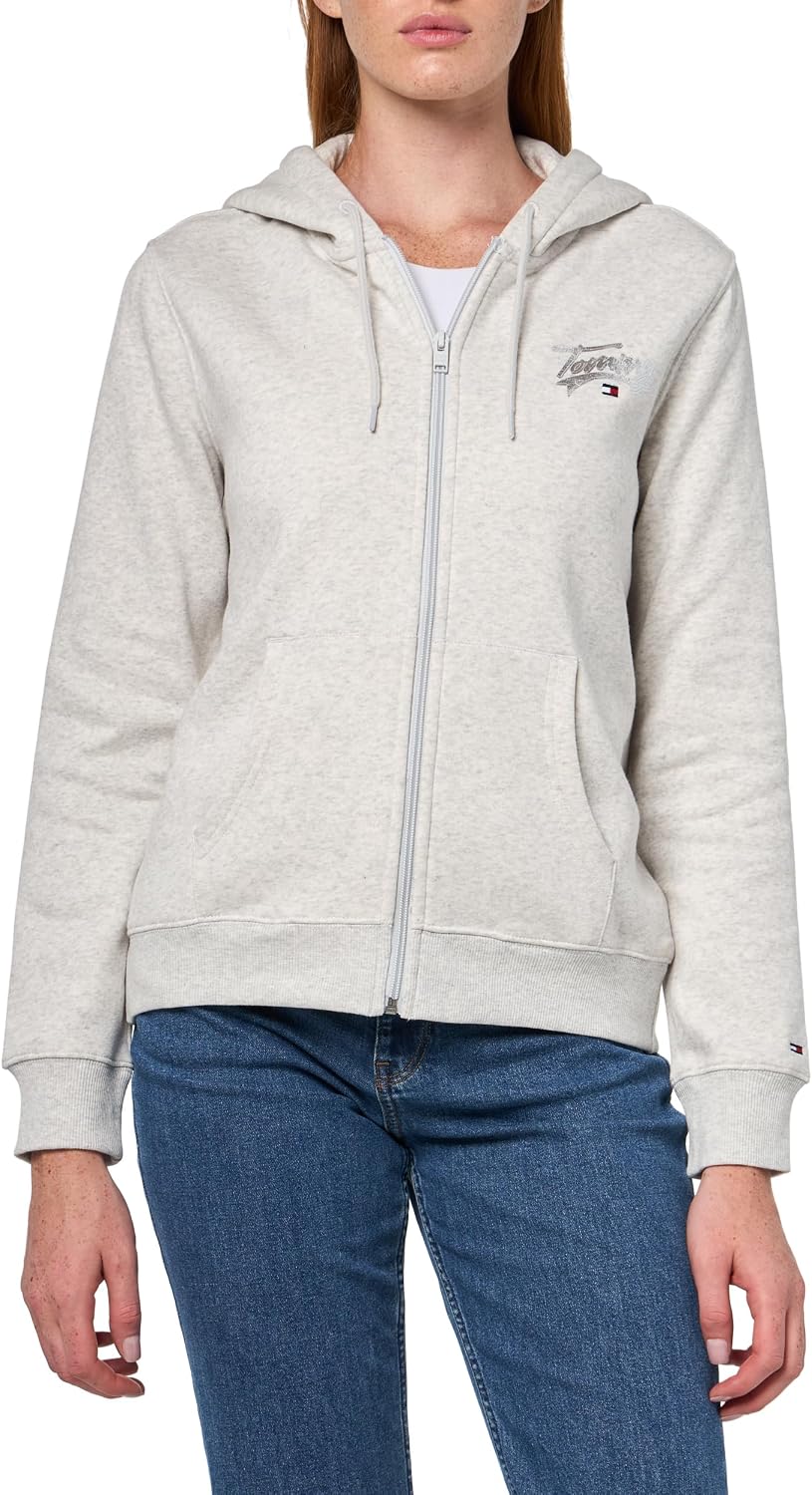 Tommy Jeans Women's Medium Weight Zip Up Hoodie With Printed Logo and Drawstring