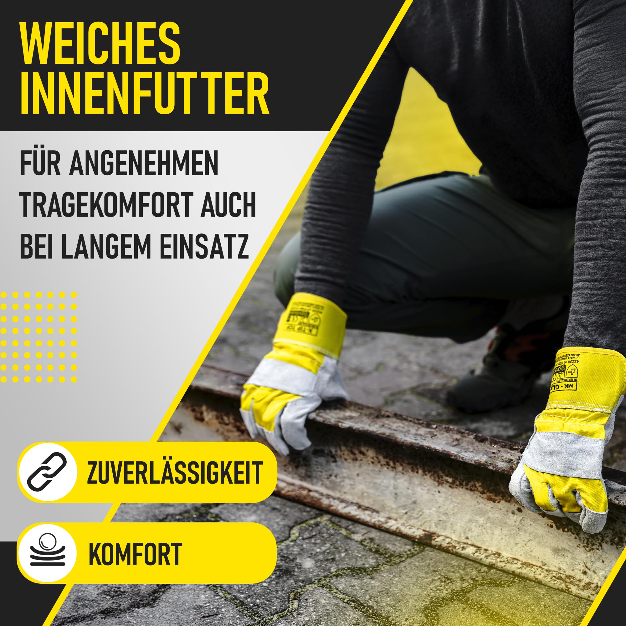 Robuste Arbeitshandschuhe Leder Herren - Größe 10,5-XXL, 12 Paar | Gartenhandschuhe mit Doppel Weiche Nähte, Handschuhe mit Handschuhanzieher für Baustelle Logistik