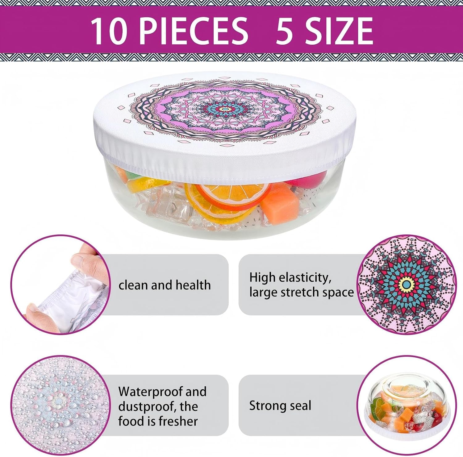 Patelai 10 Pcs Reusable Bowl Covers in 5 Size, Warm Color; Retro Style image 3