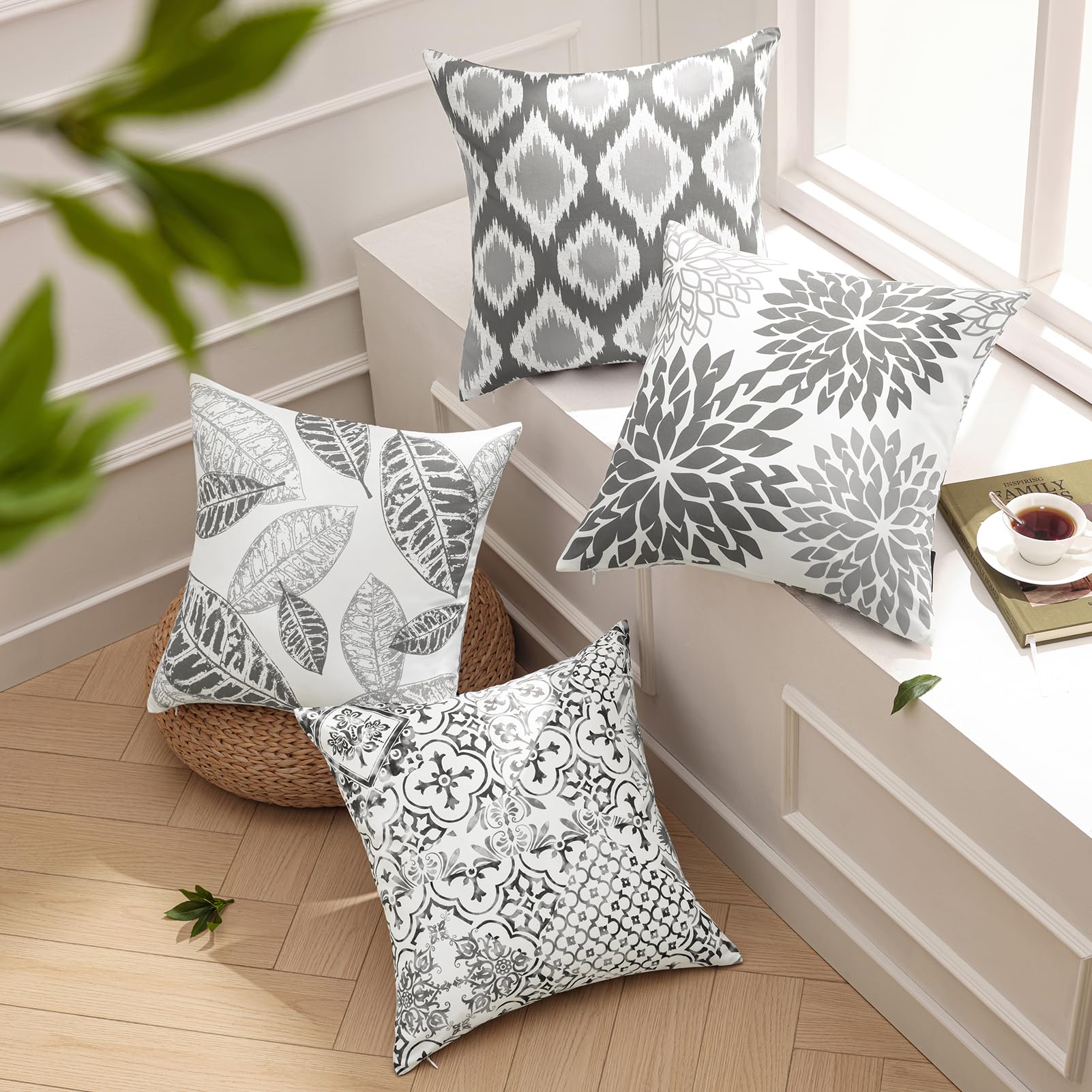 Phantoscope - Juego de 4 Fundas de Almohada Decorativas de Doble Cara, 45 x 45 cm