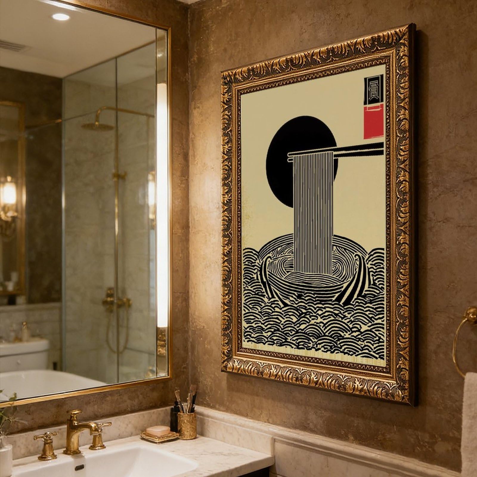 ELKPDOE Poster minimalista giapponese su tela, motivo: Ramen Noodle