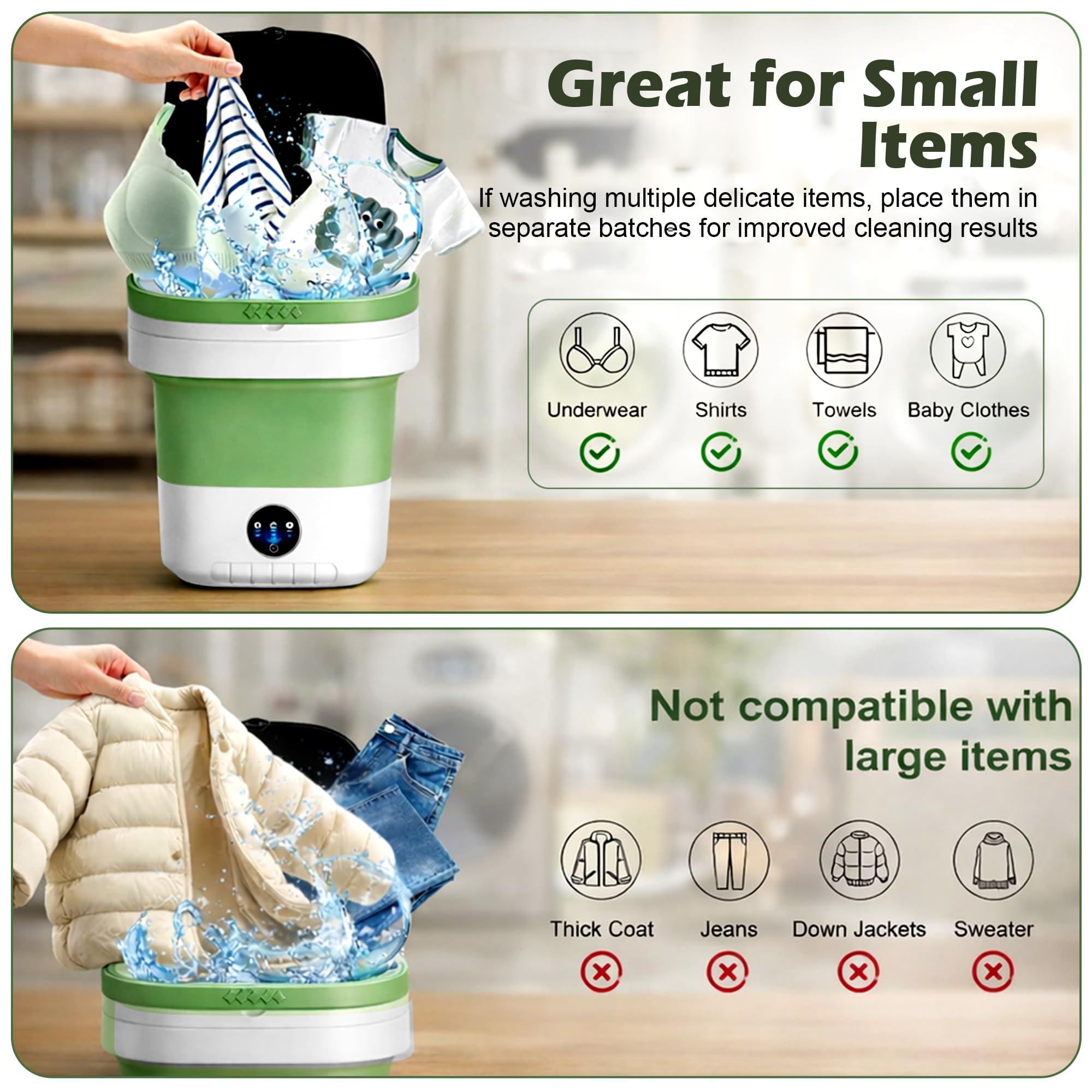 16L Portable Washing Machine - Deep Cleaning Collapsible Mini Washer Small Washing Machine with Spin Basket 3 Wash Modes Timer - Portable Clothes Washer for Travel Apartment Camping Dorm Hotel Home — view 3