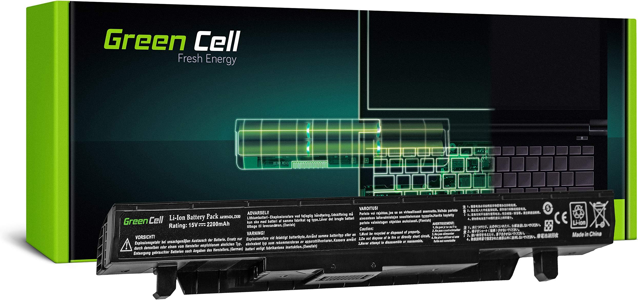 Green Cell Laptop Battery ASUS A41N1424 for ASUS GL552 GL552J GL552JX GL552V GL552VL GL552VW GL552VX ZX50 ZX50J ZX50JX ZX50V ZX50VW ZX50VX GL552VW-DM775T GL552VW-DM777 GL552JX-CN009H