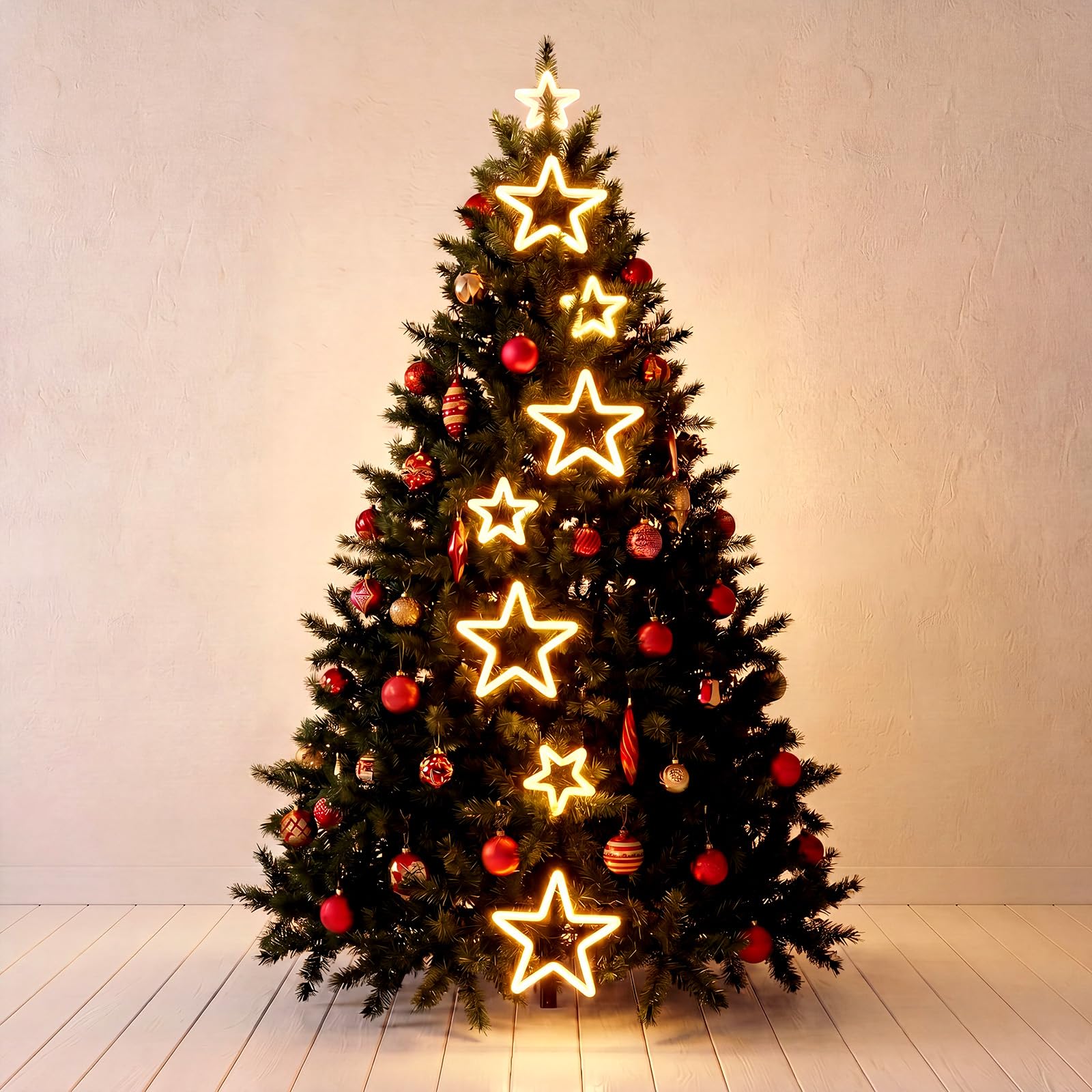 Lewtemi Decorazioni natalizie per finestre a forma di stella, luci al neon per decorazione da parete, luci a stella alimentate tramite USB, luce bianca calda, illuminazione per finestre da appendere