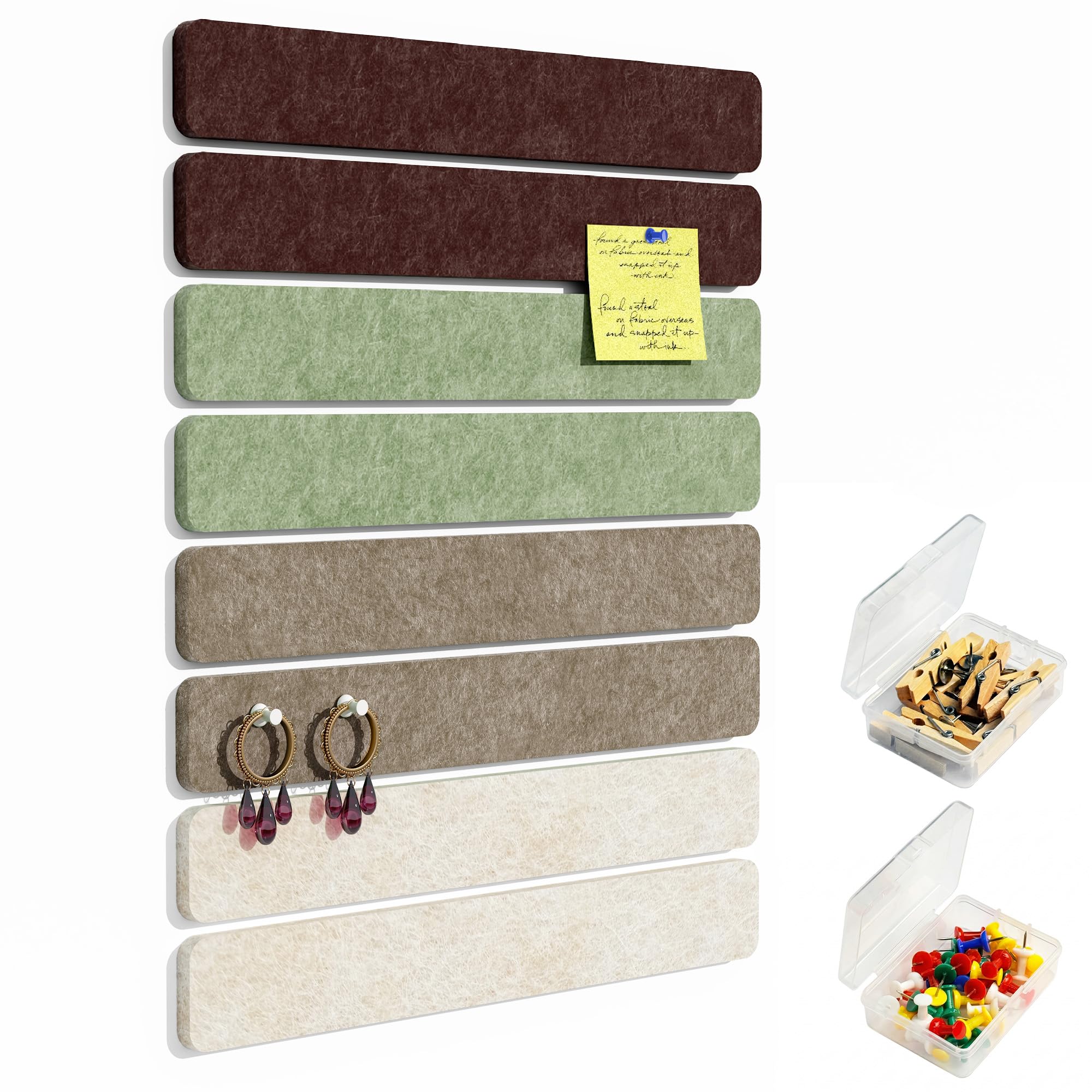 Uoisaiko Felt Pin Board Bar 38cm x 5cm, 8 Pack Cork Board Bulletin Board Strips with 40 Push Pins, Home Office Memo Notice Boards Felt Wall Tiles Light Tea Brown — image 1