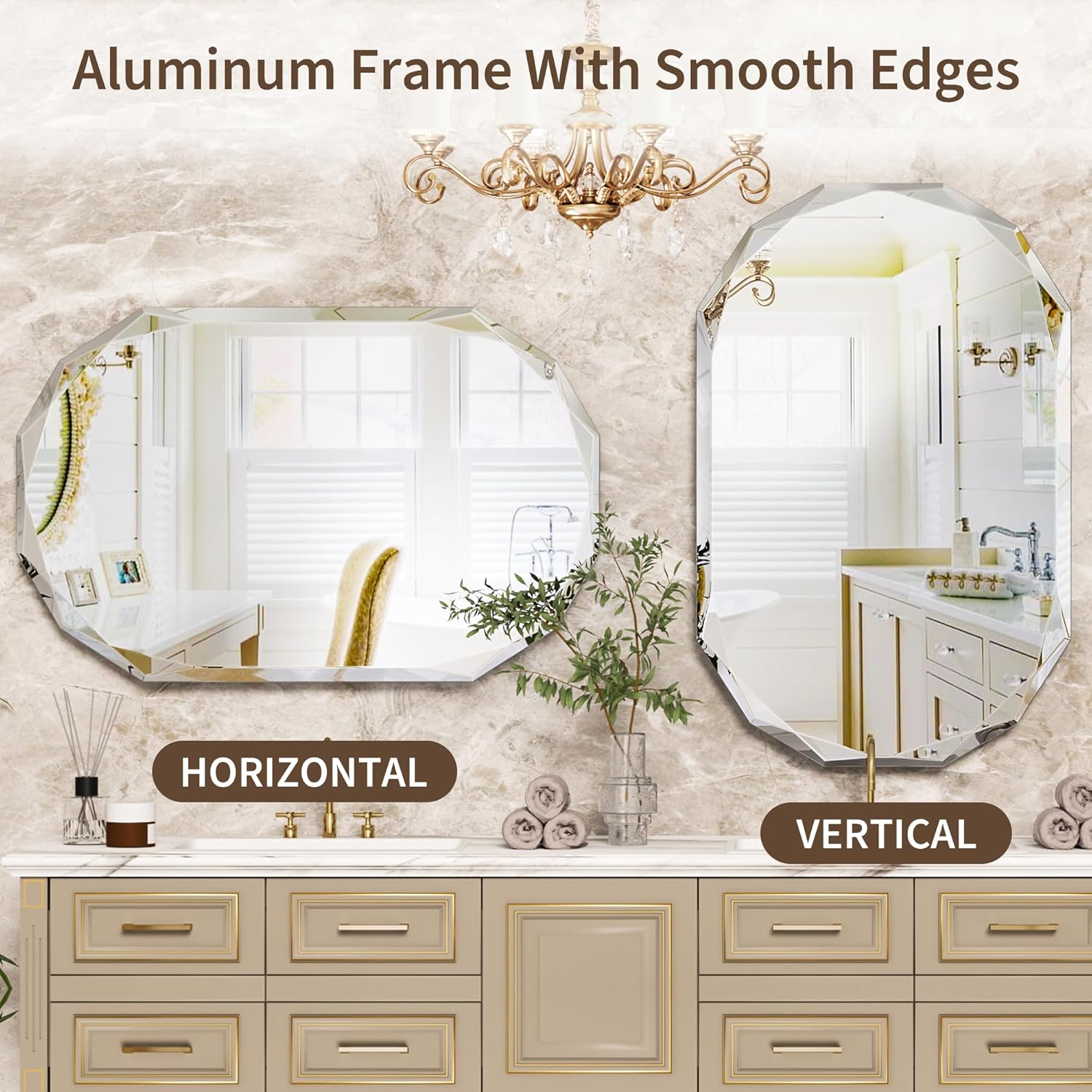 Suidia Bathroom Mirror, 24"x 36" Wall Mirror, Frameless Bathroom Mirror with Beveled Edge for Bedroom, Living Room, Entryway, Hallway, Oval Shape