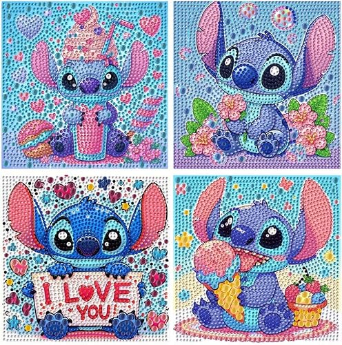 CraftyTime 4pack Diamond Art Painting Kits for Kids,Cartoon Diamond Art for Kids Ages 4-8-12,Cartoon Gem Kit Crafts Beginners for Gift Home Wall Decor(6x6inch)