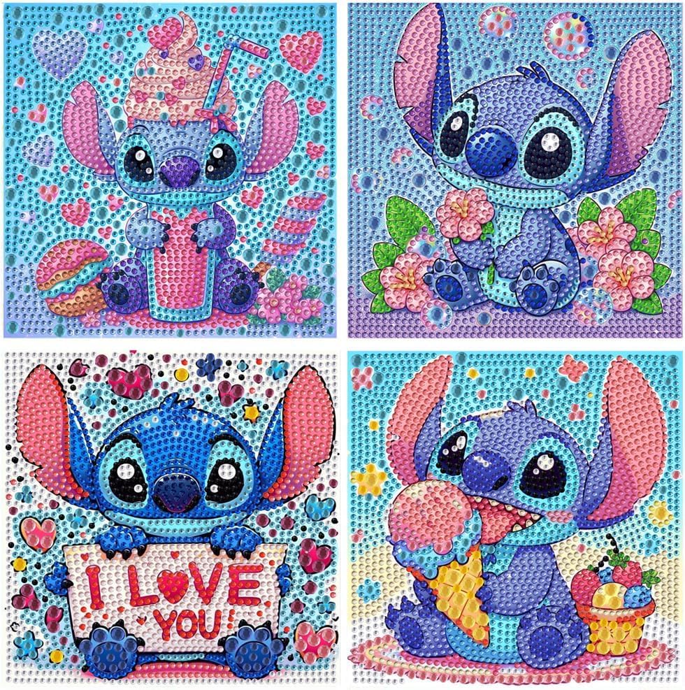 CraftyTime 4pack Diamond Art Painting Kits for Kids Cartoon Diamond Art for Kids Ages 4-8-12 Cartoon Gem Kit Crafts Beginners for Gift Home Wall Decor(6x6inch)