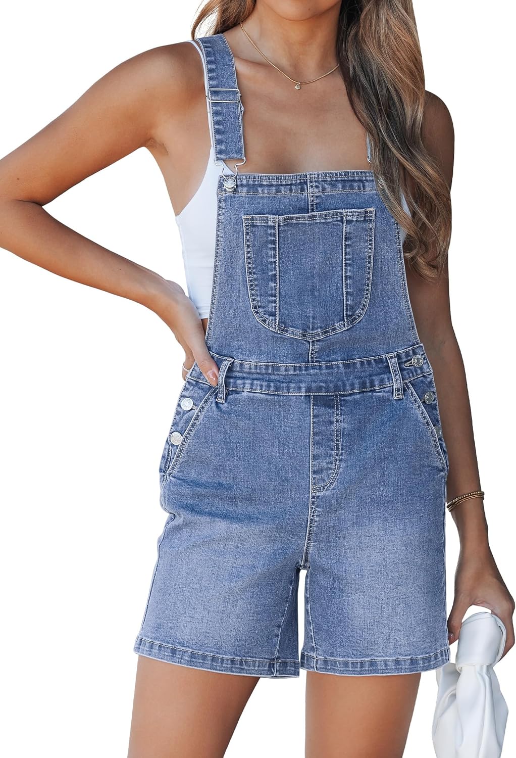 luvamia Denim Overalls for Women Loose Fit Baggy Jean Shorts Overall Bib Summer Casual Stretchy Adjustable Shortalls