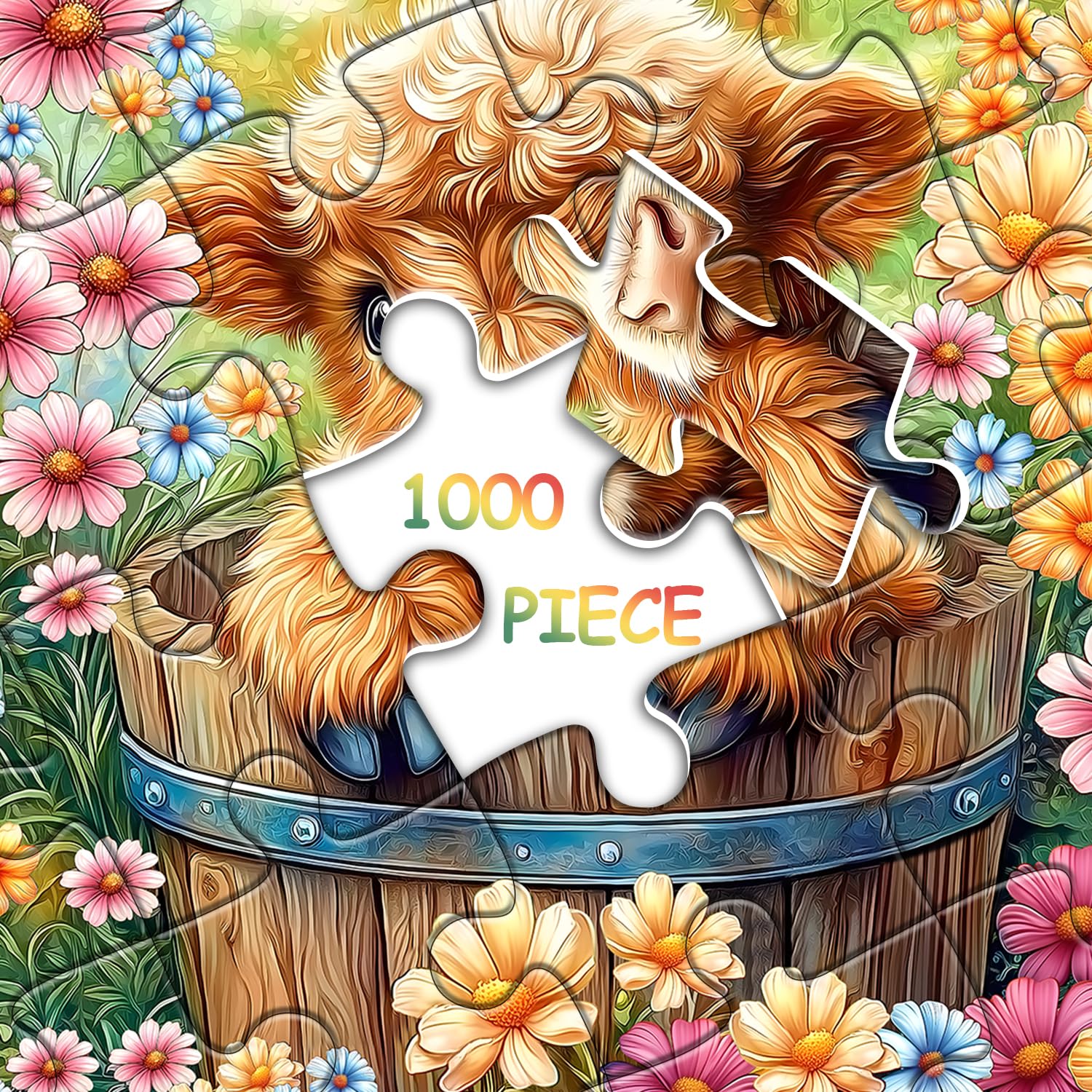 PICKFORU Highland Cow Puzzles for Adults 1000 Pieces, Cute Cow Animal Flower Puzzles for Adults 1000 Pieces, Colorful Floral Garden Jigsaw Puzzles, Nature Plant Scenery Puzzles for Adults - Image 7