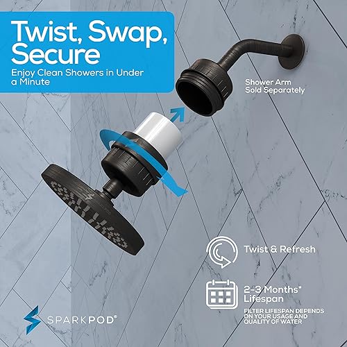 Miniatura 7 de SparkPod Juego de cabezal de ducha filtrado de lujo de 23 etapas, elimina el cloro y los metales pesados, filtro de regadera de alta presión (6