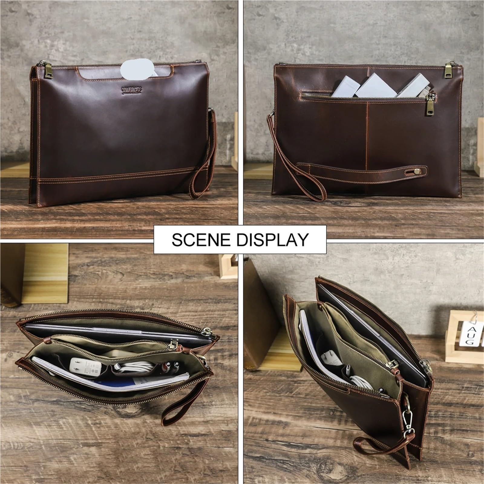 Pochette for laptop in pelle for computer da 14,2 pollici A4 Documenti Organizer Borsa da lavoro for uomo Borsa da lavoro