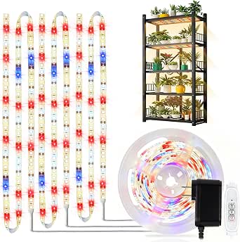 DBFAIRY Grow Strip Lights for Indoor Plants,Waterproof LED Full Spectrum Plant Grow Light Strip Plug-in Grow Tape Light with Timer Dimmable for Greenhouse Seed Starting (3.28FT/ 120 LED)