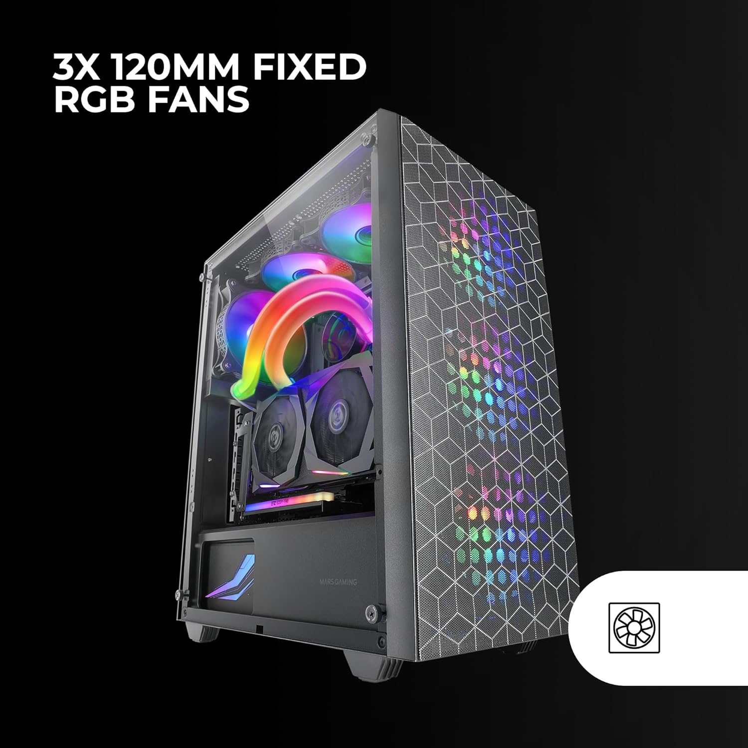 Mars Gaming MC-MAG, Case Gaming ATX, Pannello Laterale Completo Vetro Temperato, Doppia Griglia Magnetica Antipolvere Anteriore + Superiore, 3x Ventole FRGB 120mm, Raffreddamento Liquido 360mm, Nero MCMAG bianco - 4