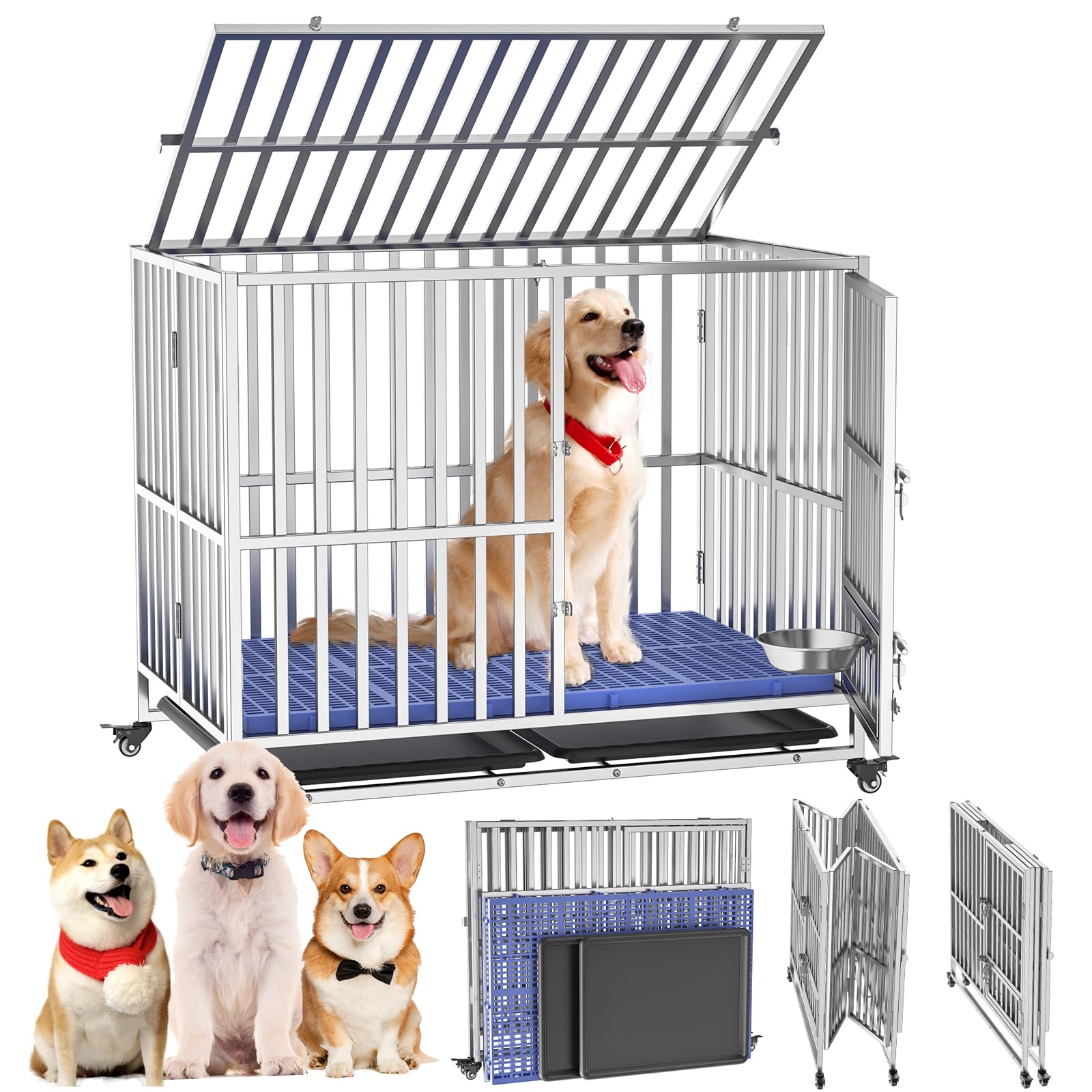 犬用のケージ Amazon.co.jp: Xverycan 大型犬 ケージ ステンレス鋼製 折りたたみ式