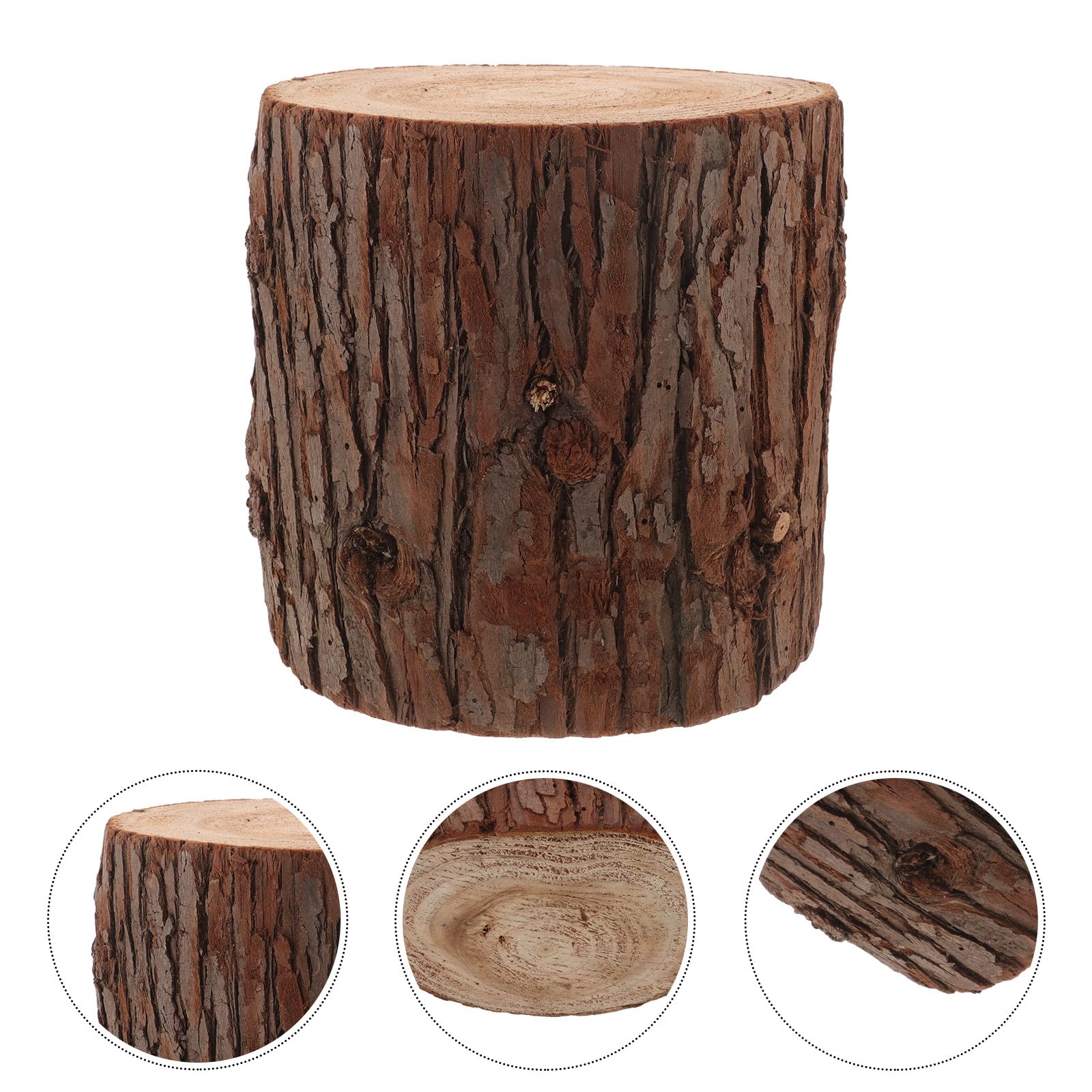 Cabilock Mesa Auxiliar de Madera Maciza Base de Tocón Natural, Diseño Rústico y Cilíndrico para Decoración y Soporte Estable en Sesiones Fotográficas