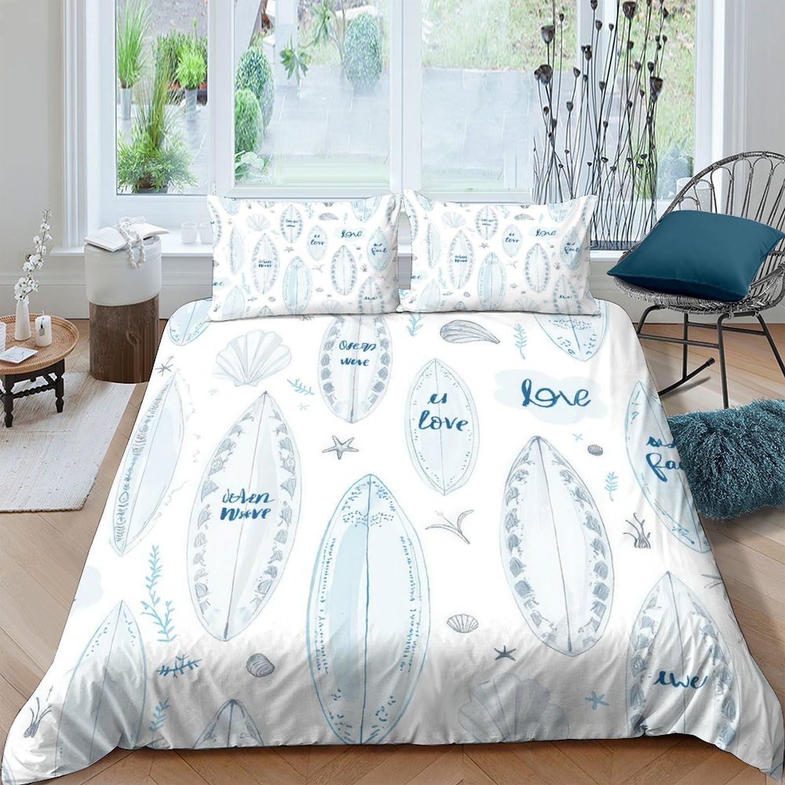 Ctjqhvkz Style-6 3D Printed Surfboard Pattern Fitted Sheet Microfiber Soft Blue Beach Bed Sheet For Bedroom Guest Room Decor Single（135X200cm）