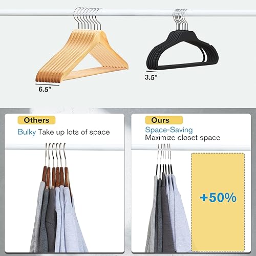 Miniatura 7 de ELONG HOME Perchas con revestimiento de goma, paquete de 30 perchas antideslizantes con ganchos inoxidables, diseño delgado que ahorra espacio para