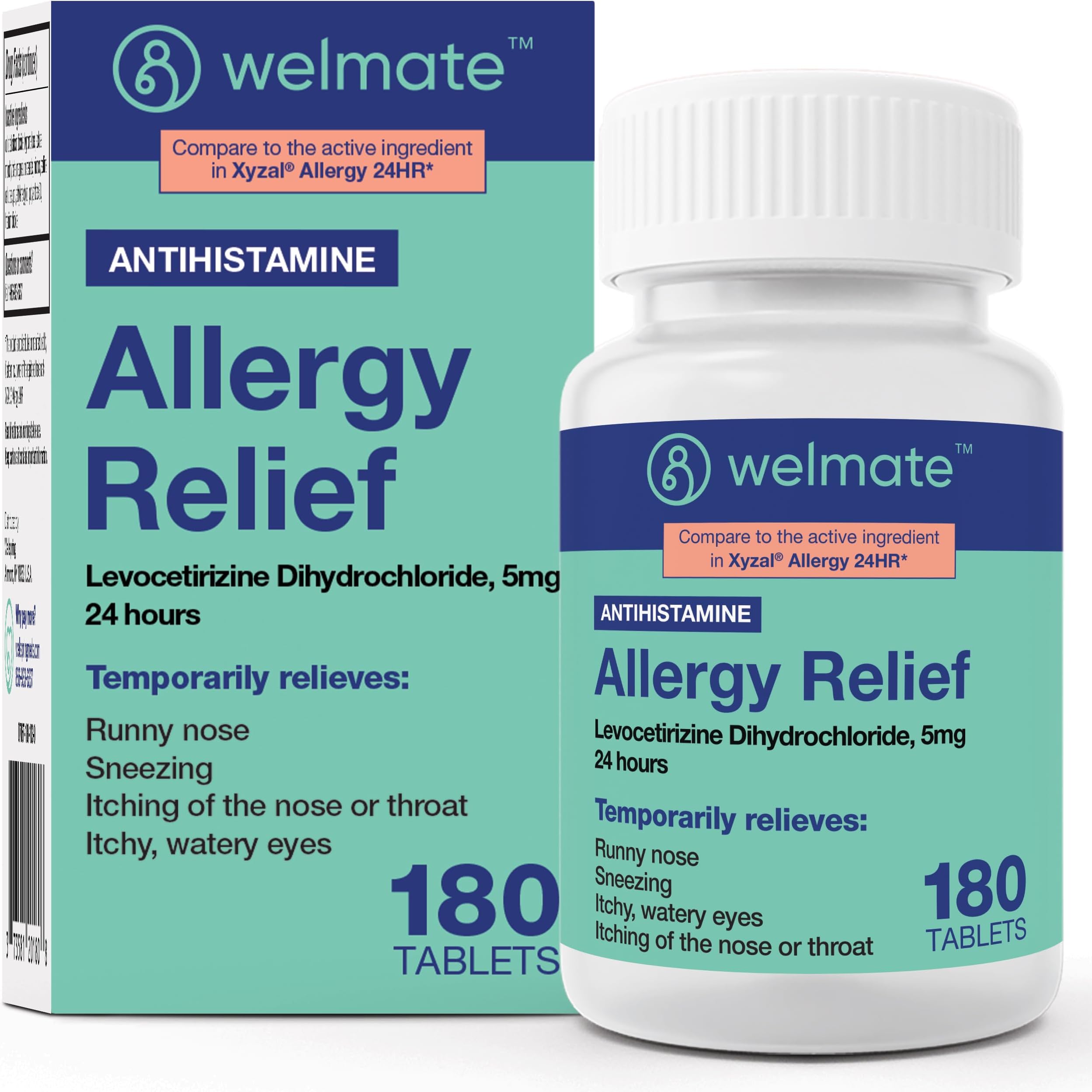 WELMATE - Levocetirizine Dihydrochloride 5mg (180 ct) - Allergy Medicine - 24 Hours - Antihistamine - Allergy Pills - Over-the-Counter Medication